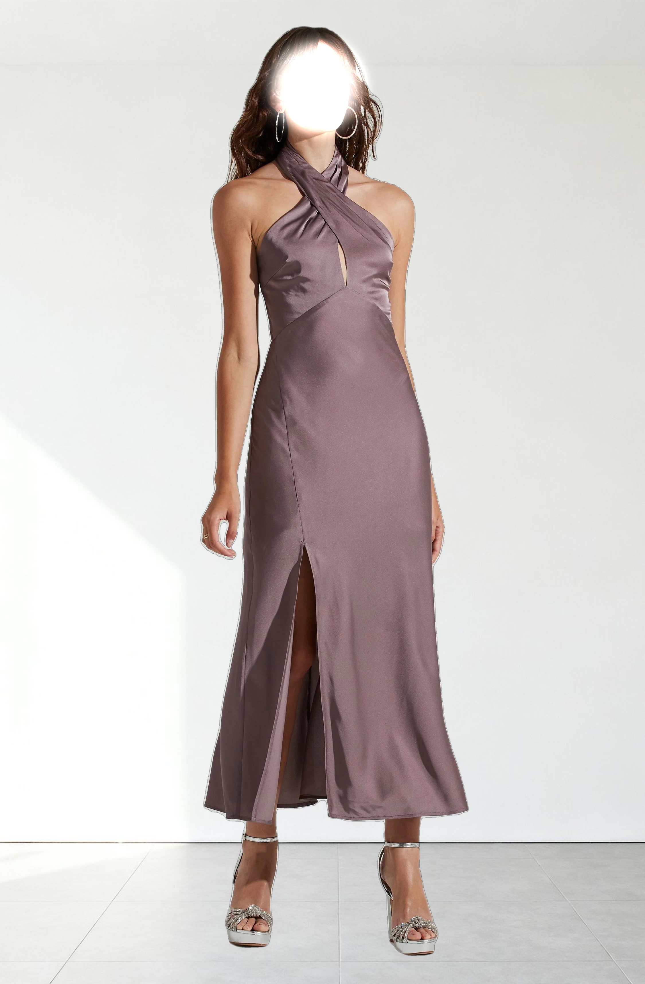 Marissa Satin Halter Neck Midi Dress
