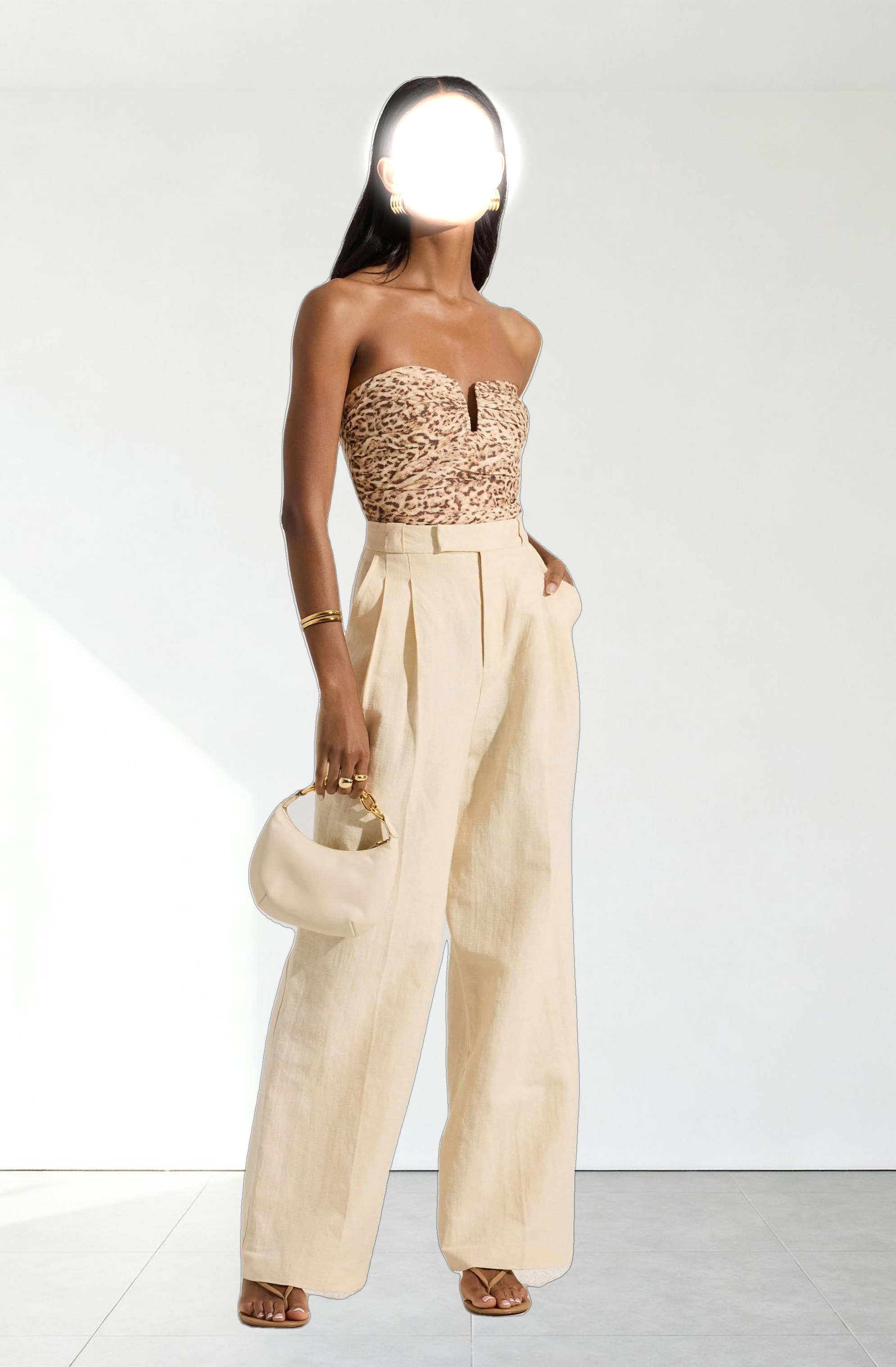 Dahlea Linen Strapless Leopard Top