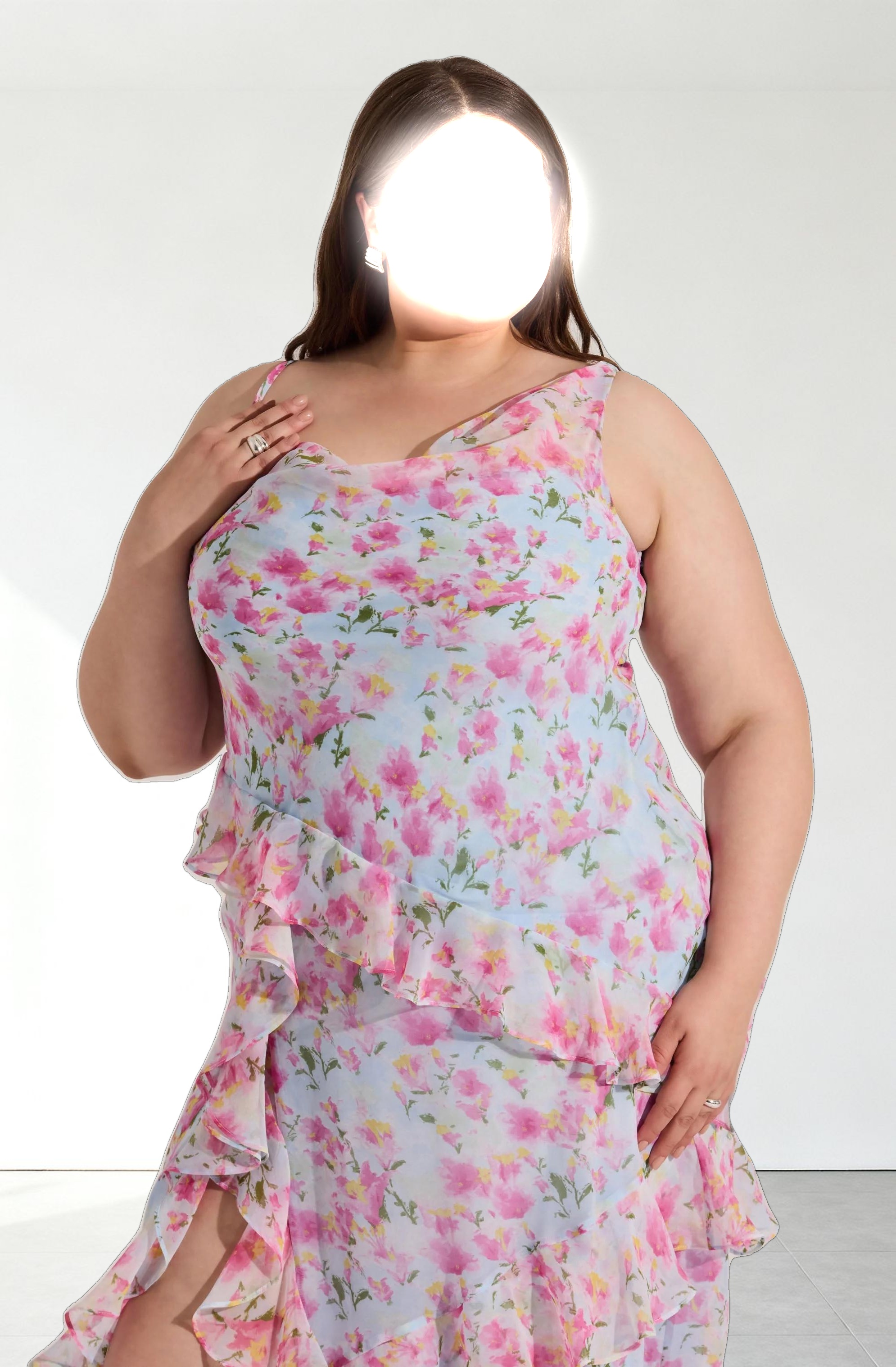 Levina Asymmetric Floral Ruffle Dress