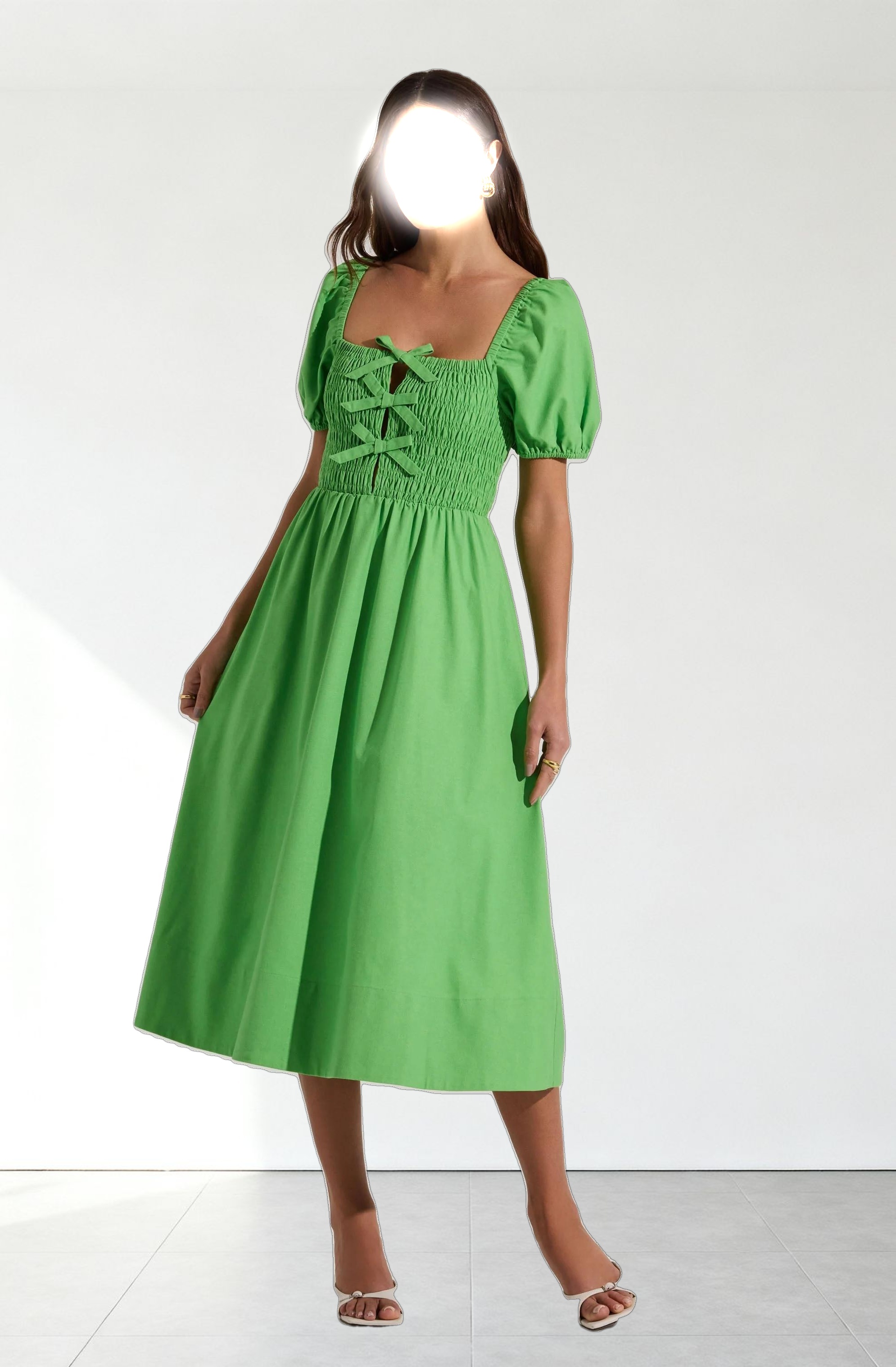 Smocked Bow Midi Dress