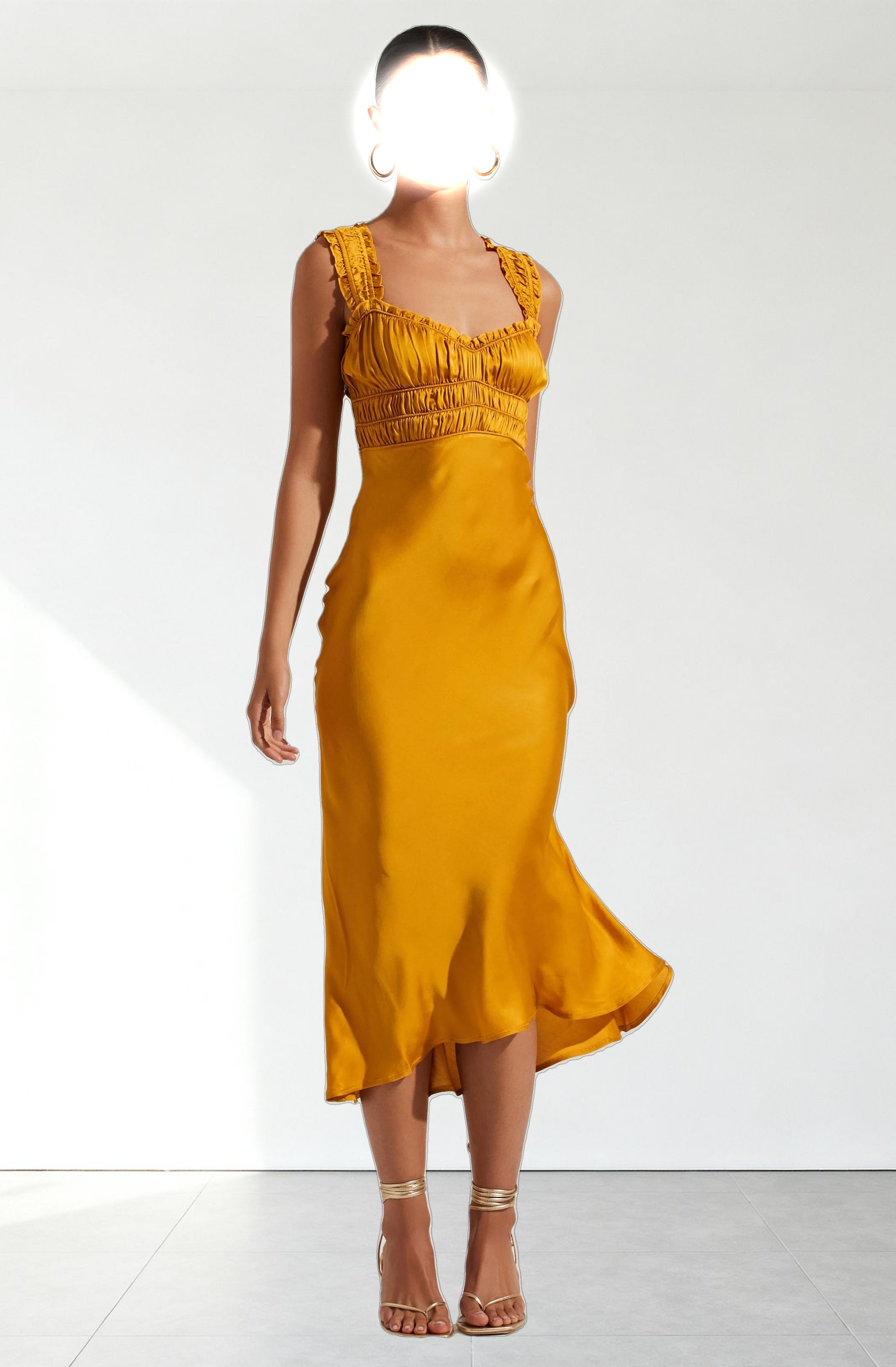 Enola Satin Smocked Midi Dress