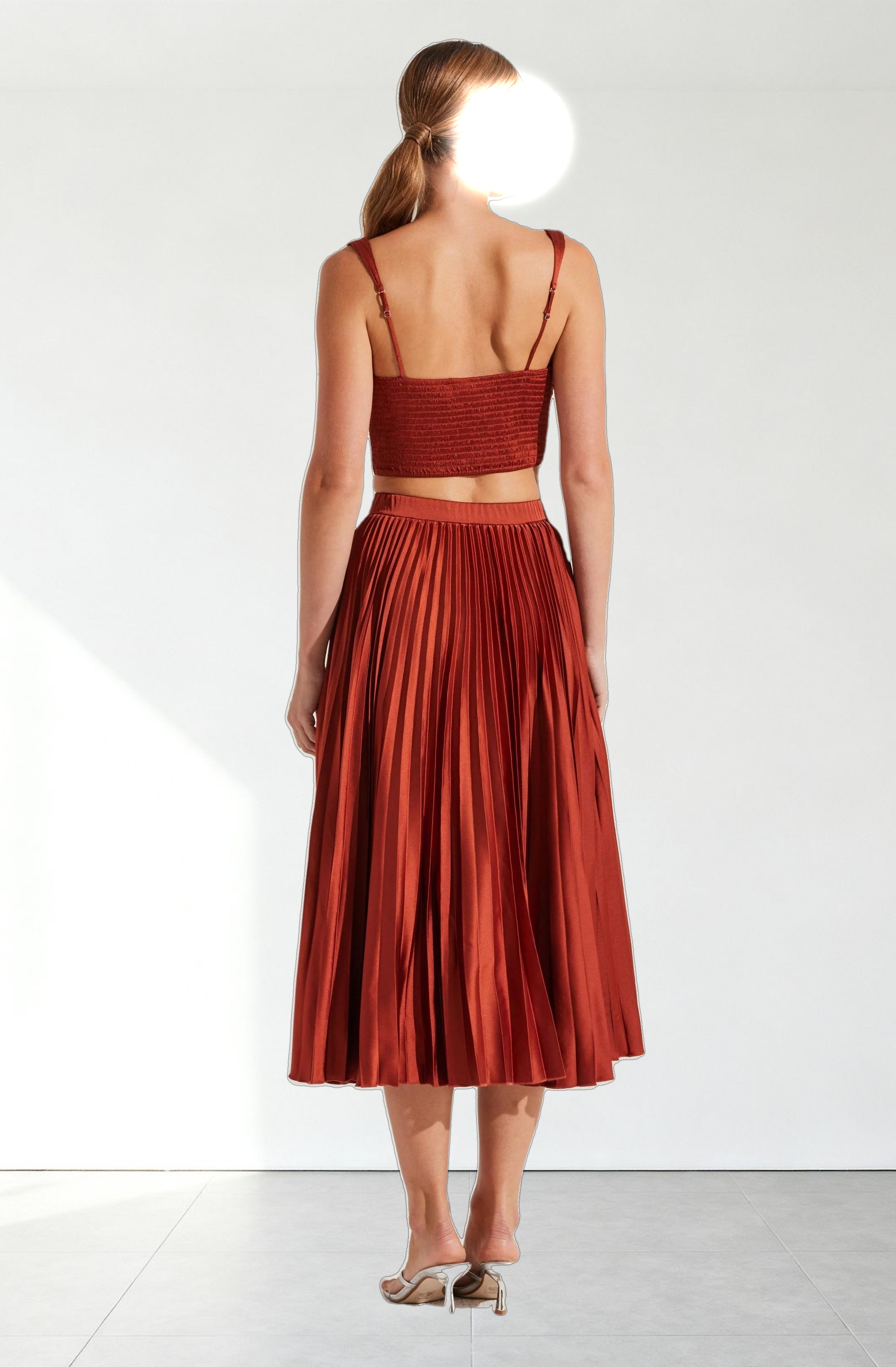 Pleated Satin Midi Skirt