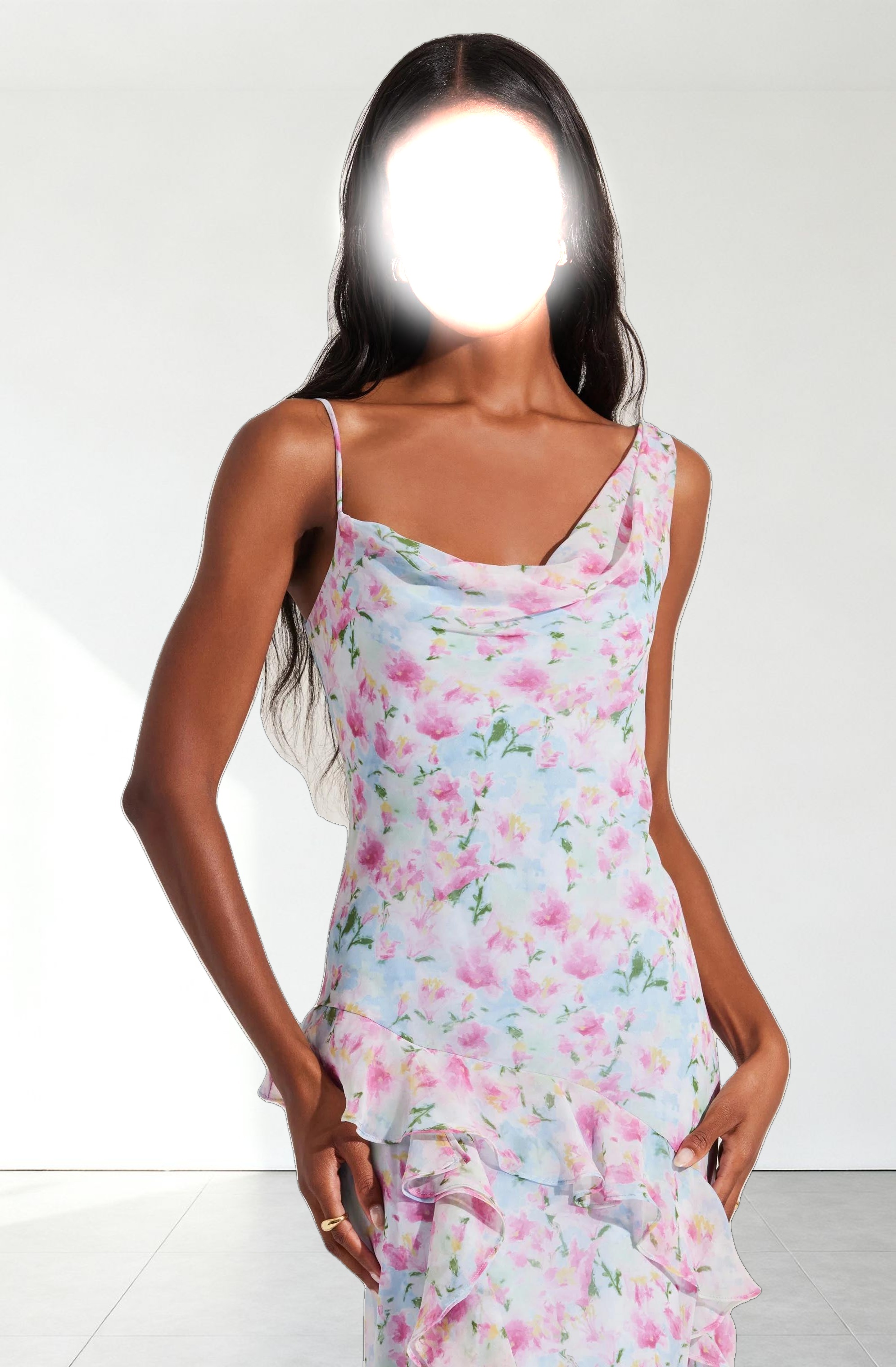 Levina Asymmetric Floral Ruffle Dress