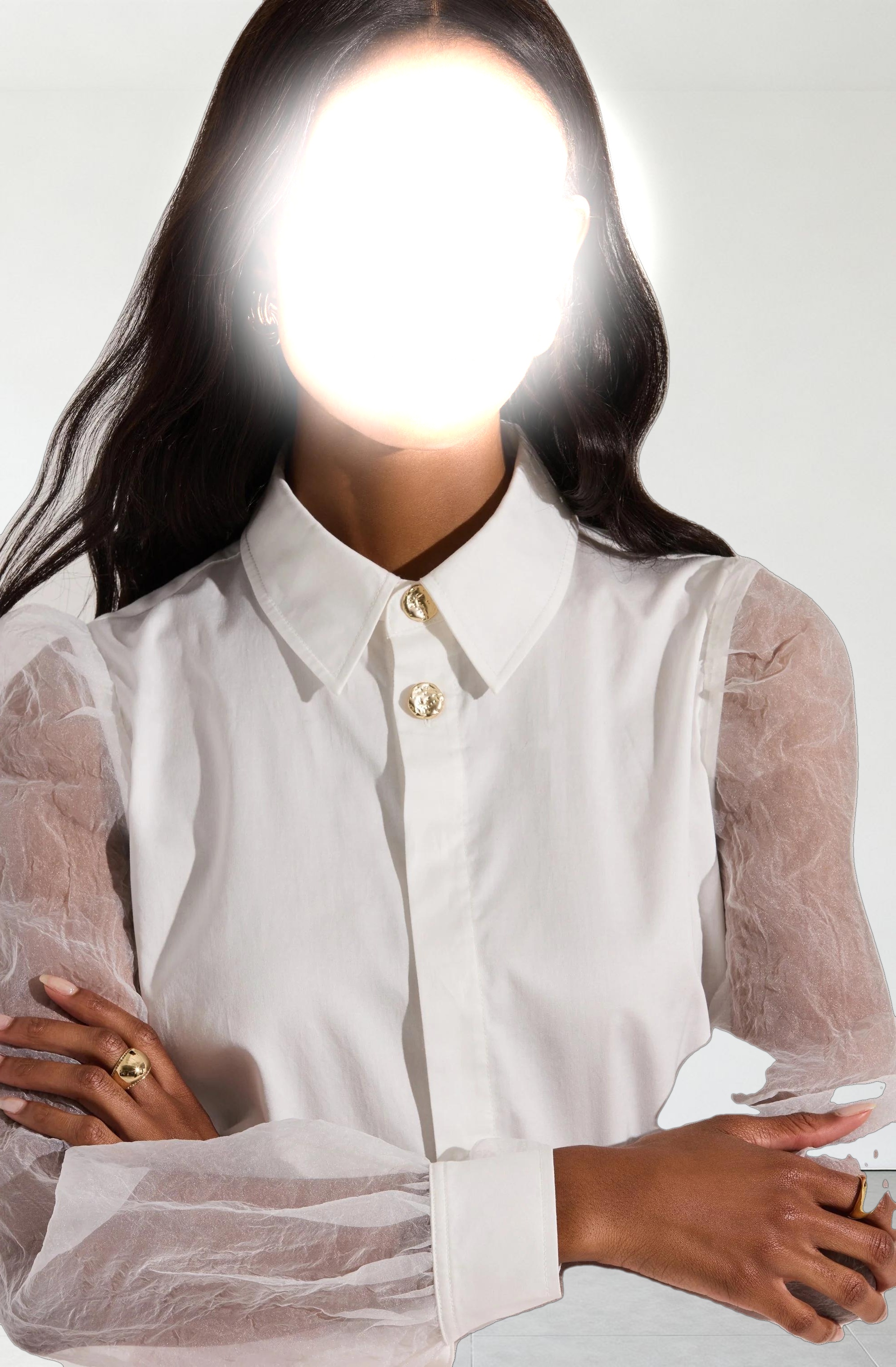 Sheer Sleeve Button Up Shirt