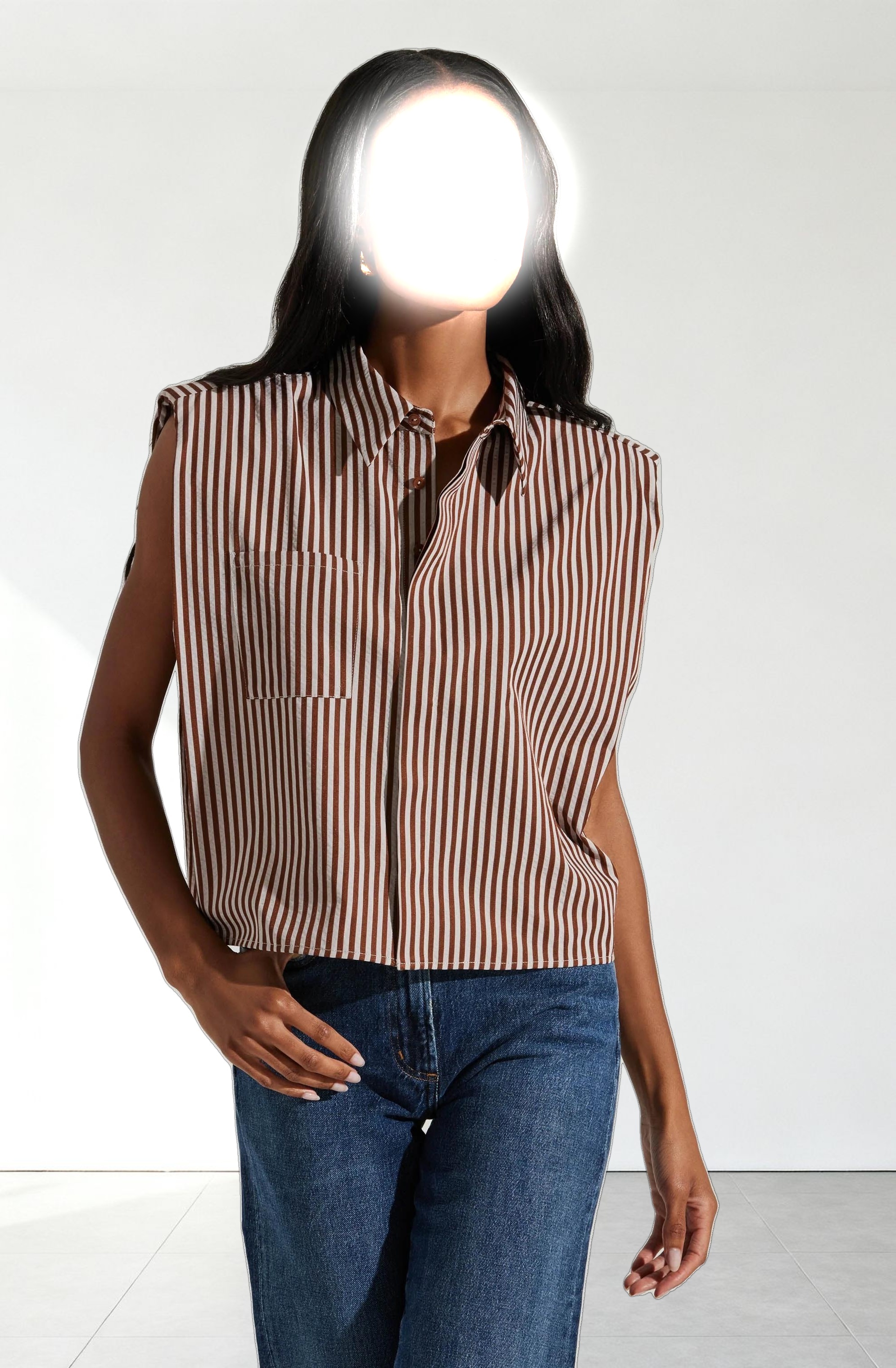 Elswyth Padded Shoulder Button-Up Top