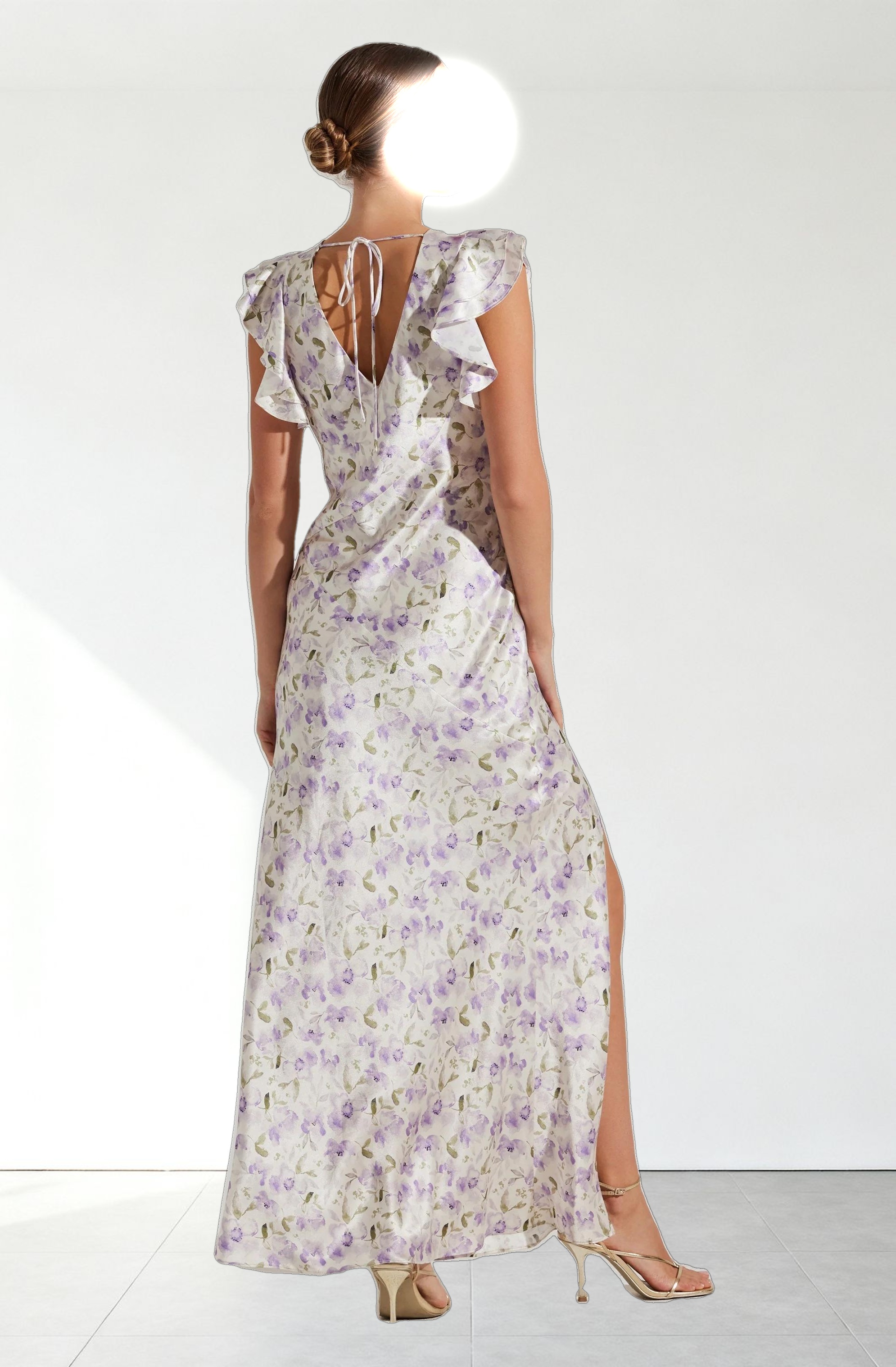 Satin Flutter Sleeve Maxi Dress