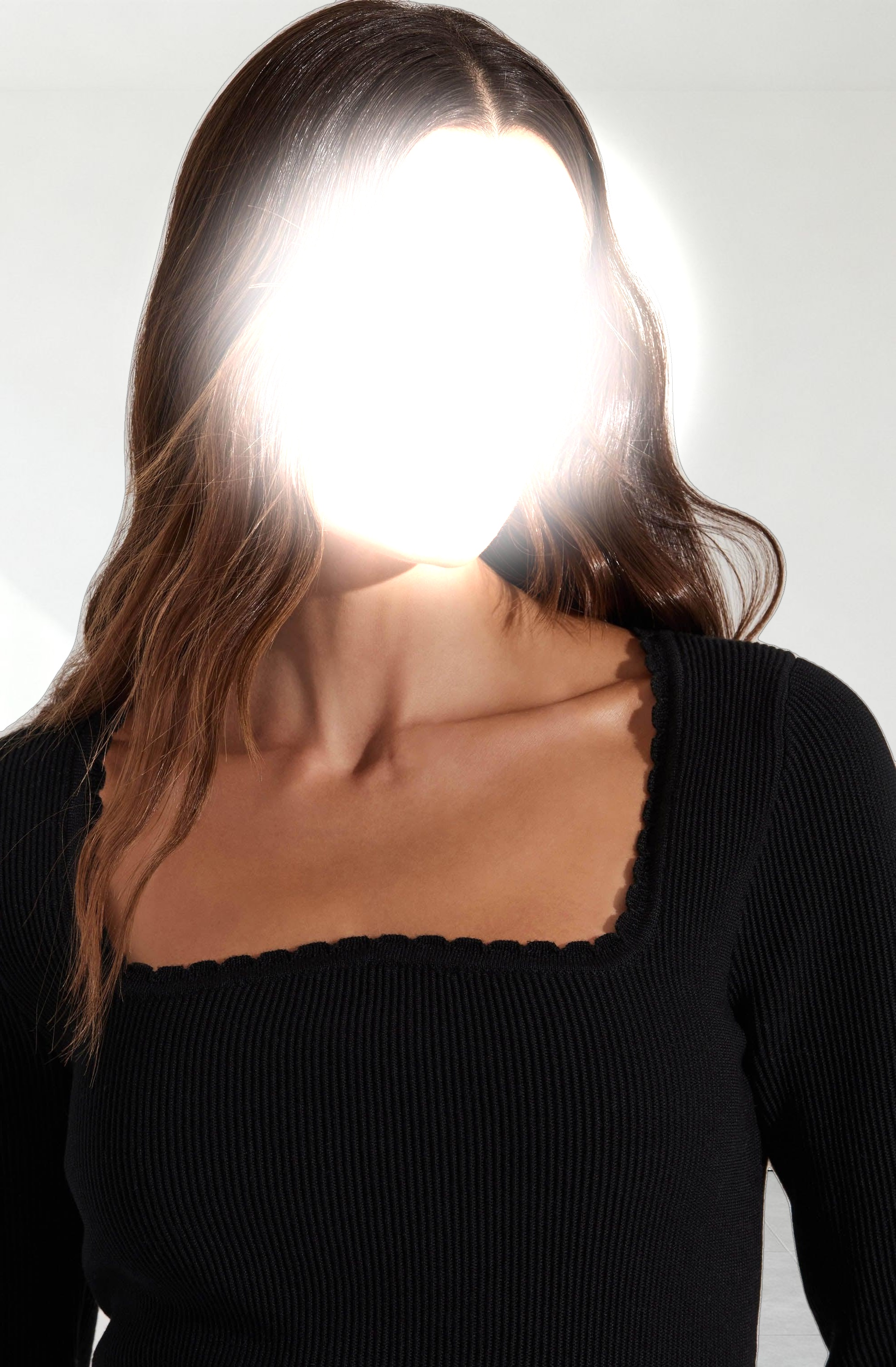 Scallop Trim Ribbed Knit Top