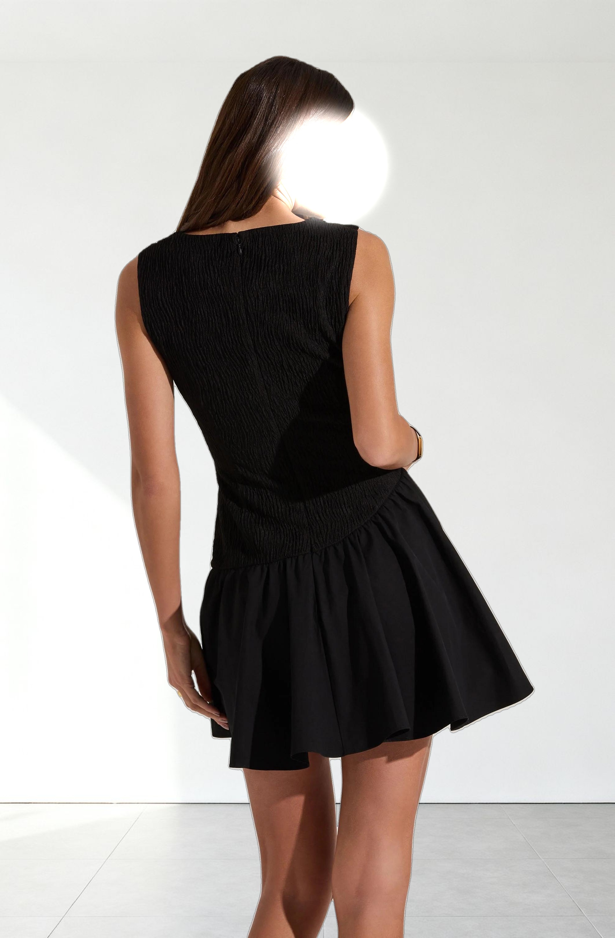 Cowl Neck Mixed Media Mini Dress