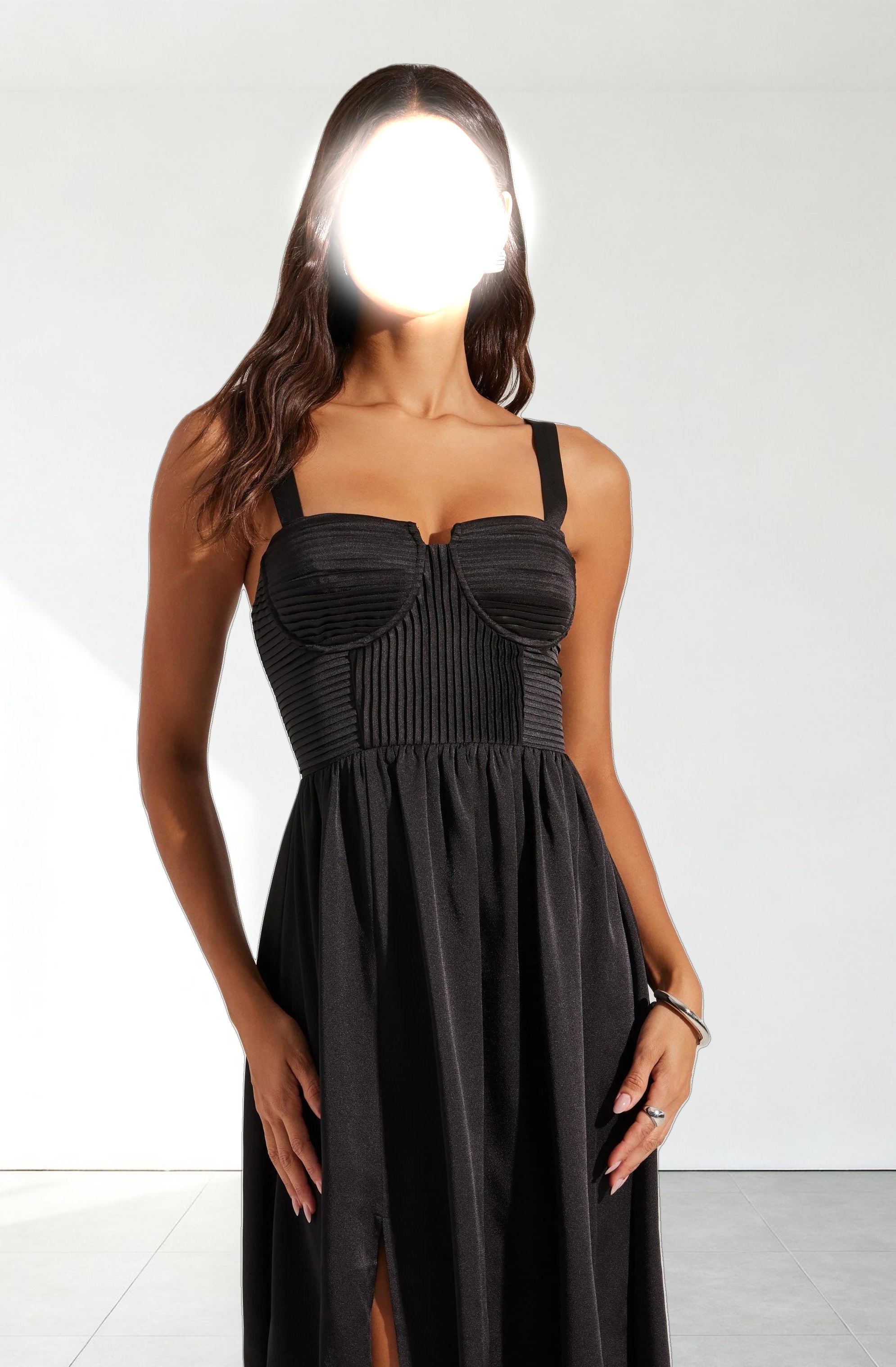Pleated Bustier Midi Dress