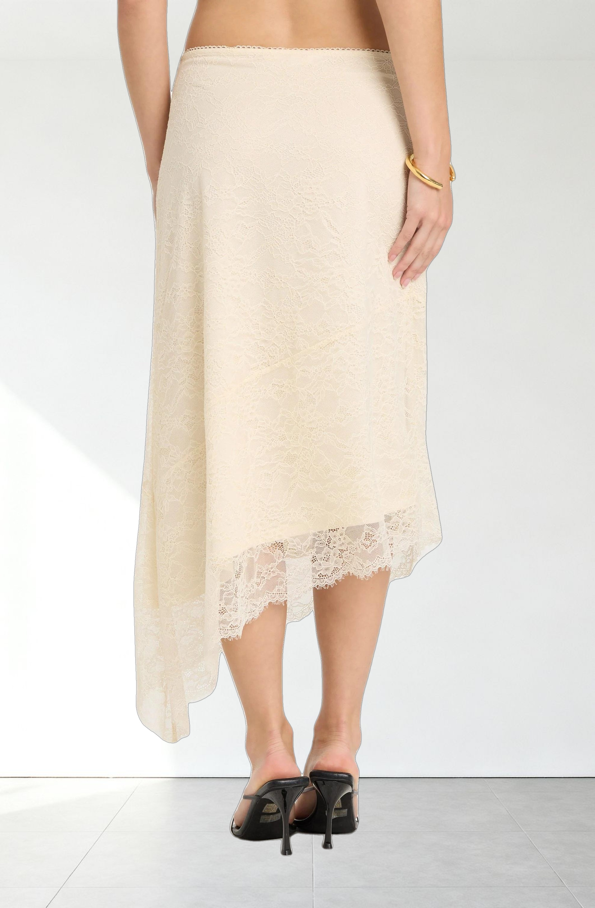 Asymmetrical Lace Midi Skirt