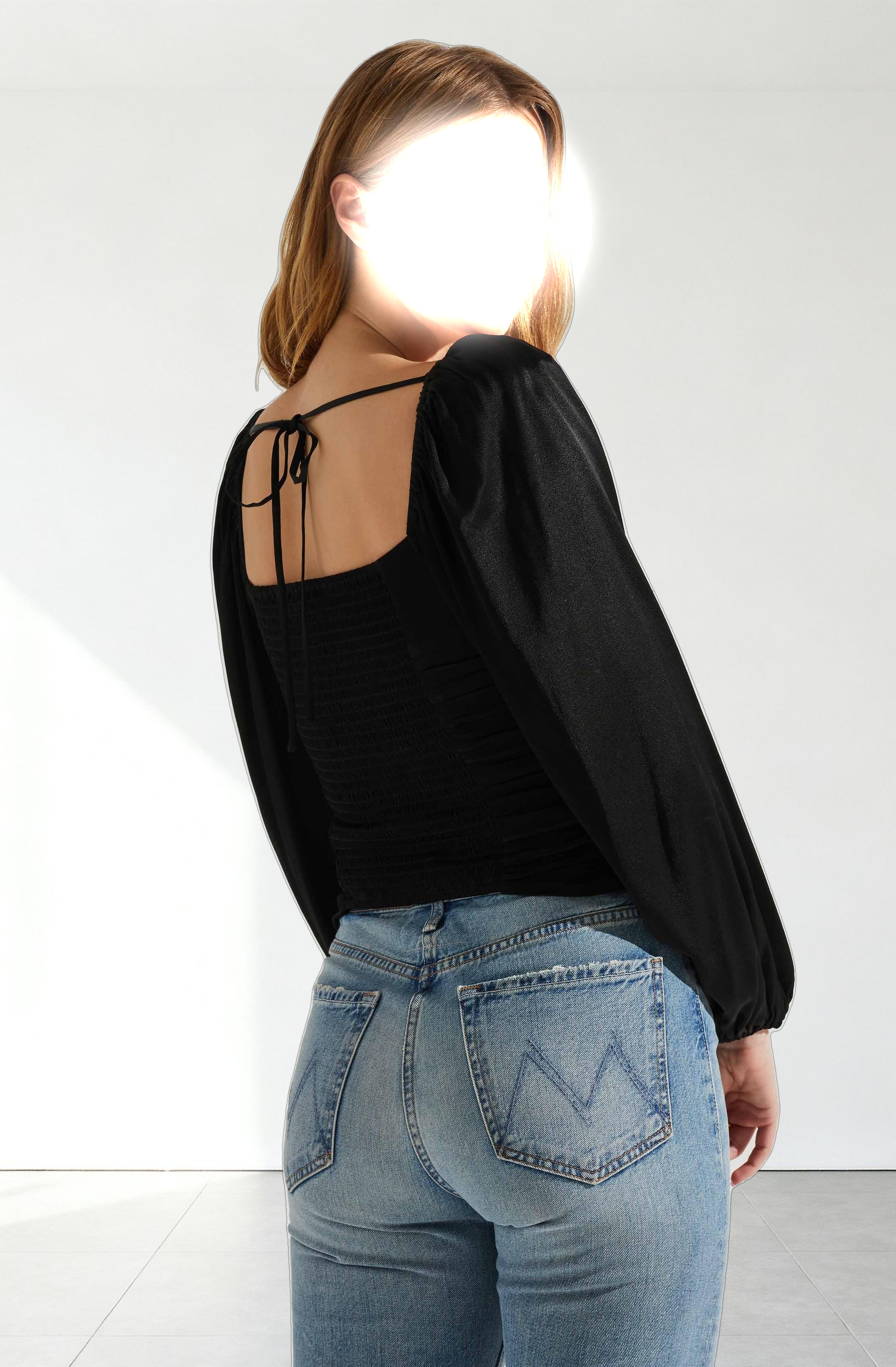 Yamuna Rhinestone Trim Long Sleeve Top