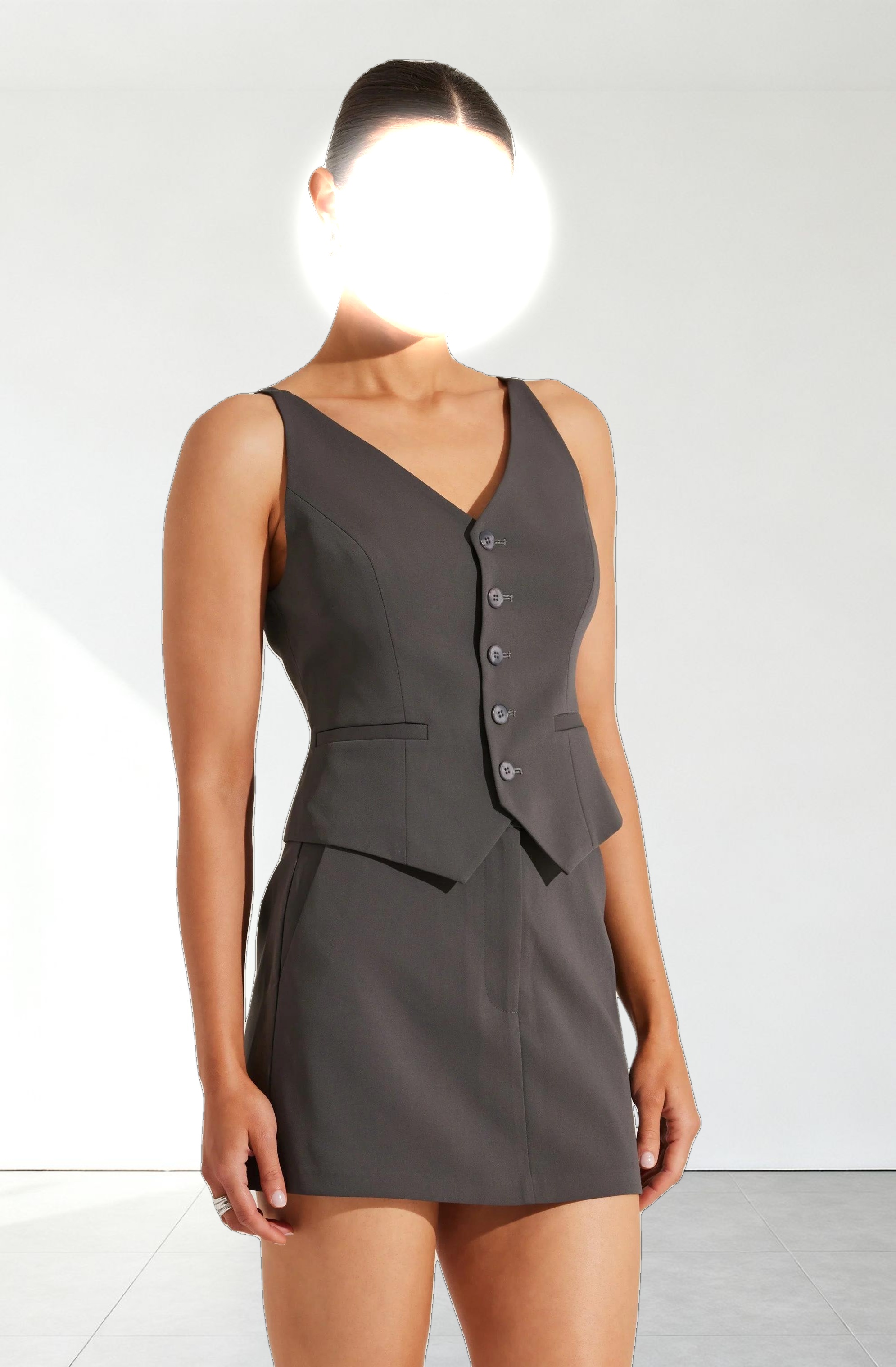 Tailored Button Up V-neck Vest