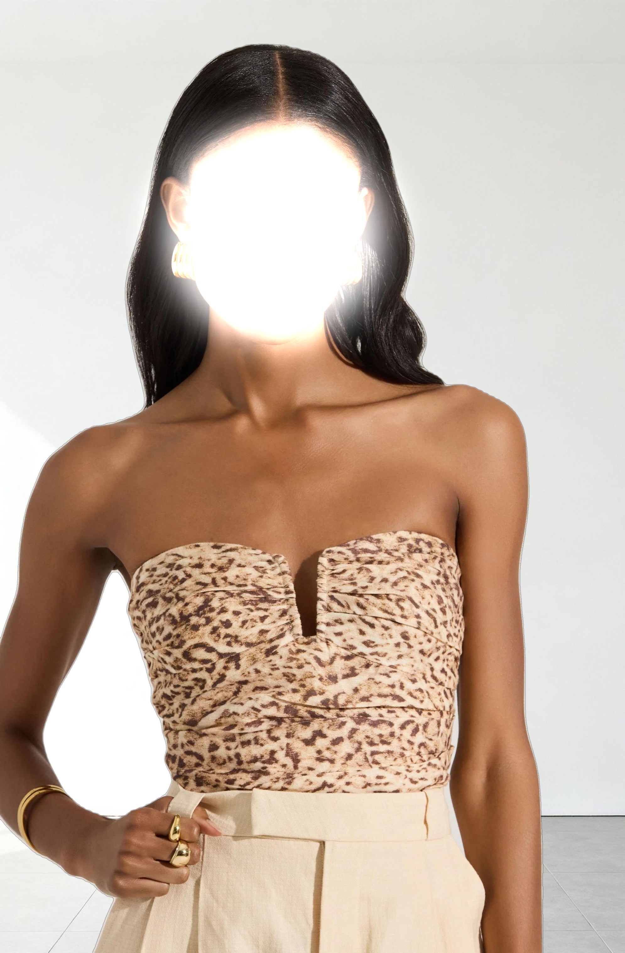 Dahlea Linen Strapless Leopard Top