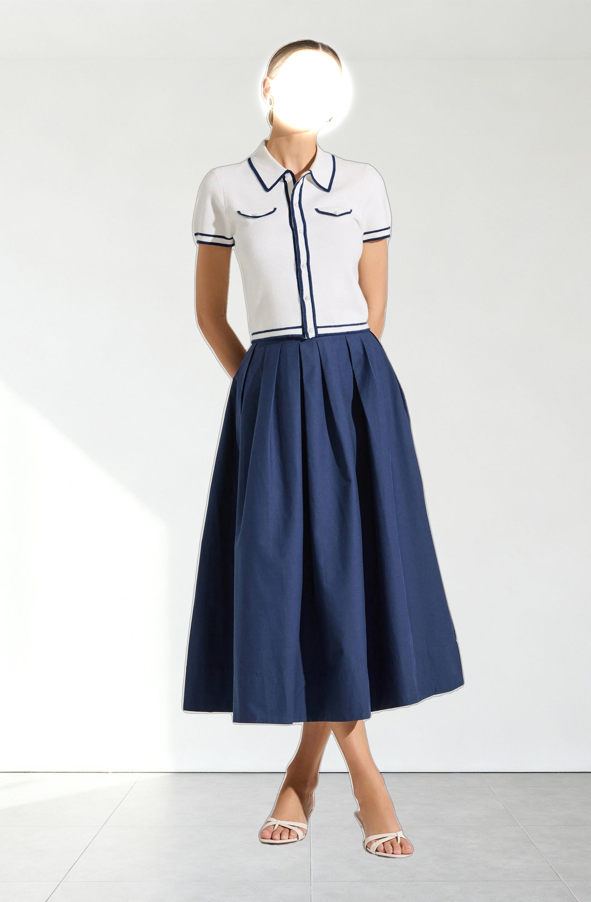 Full Flared Poplin Midi Skirt