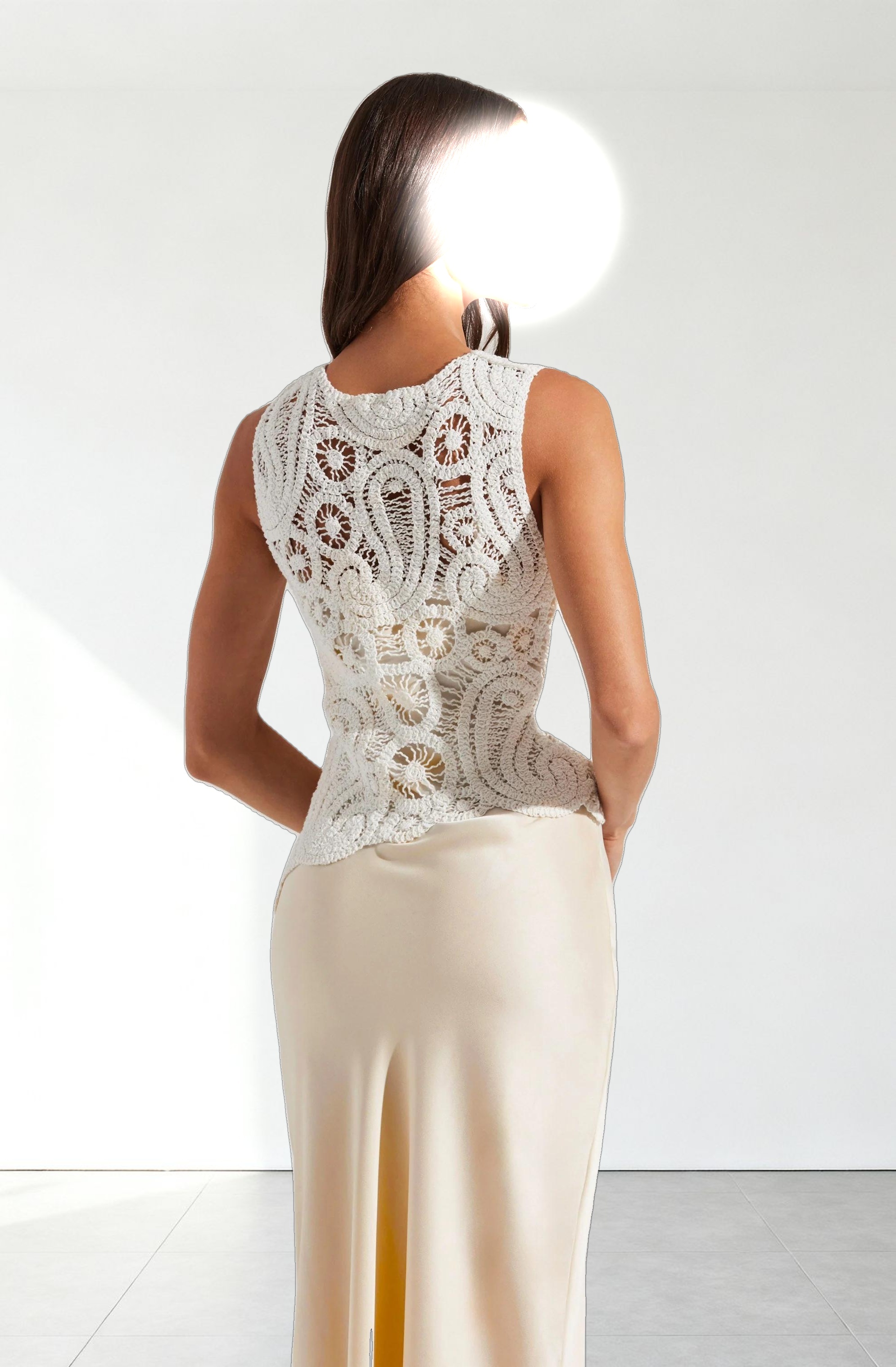 Martina Crochet-Layered Satin Dress