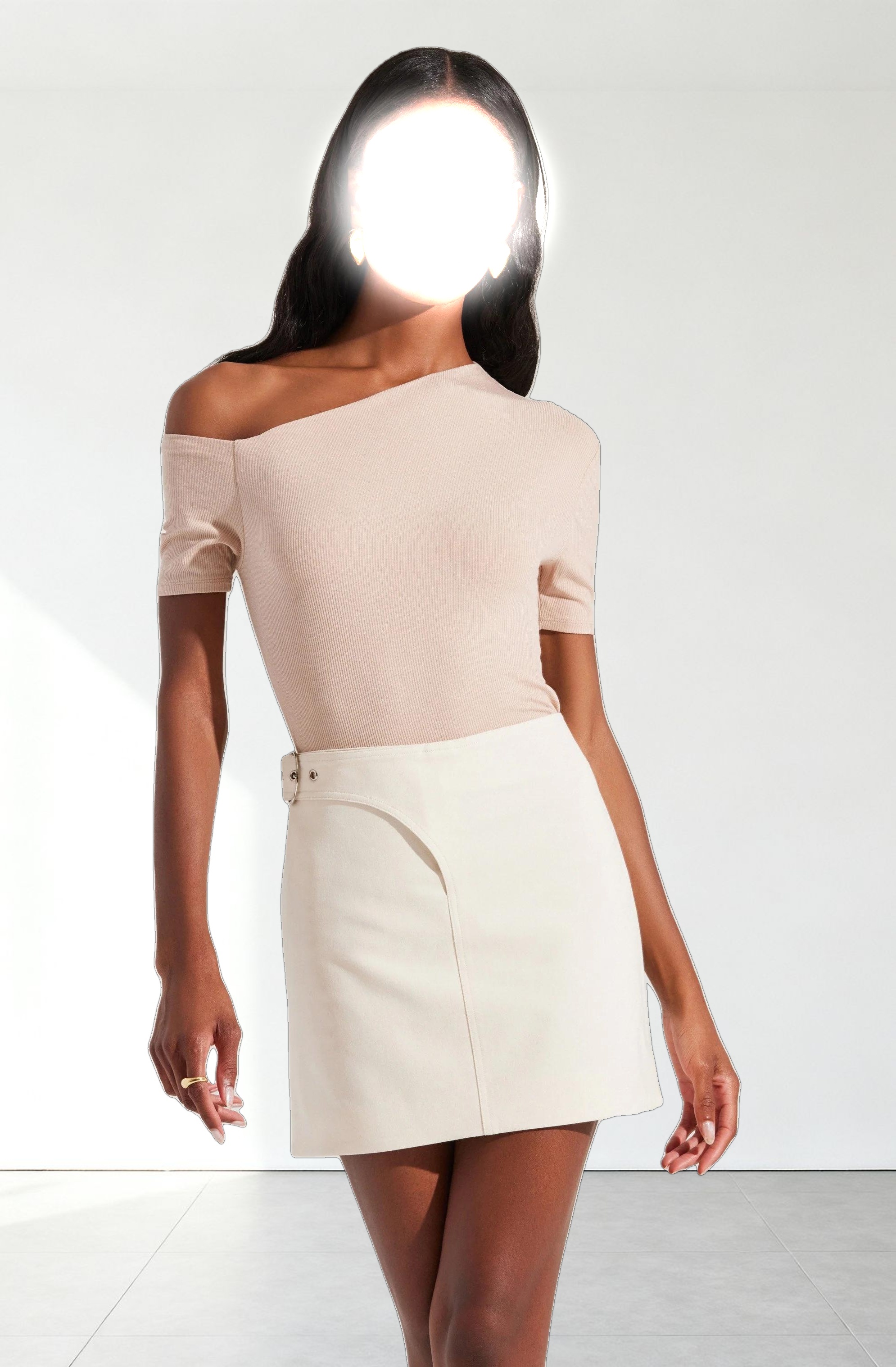 Ash Ribbed Off Shoulder Top