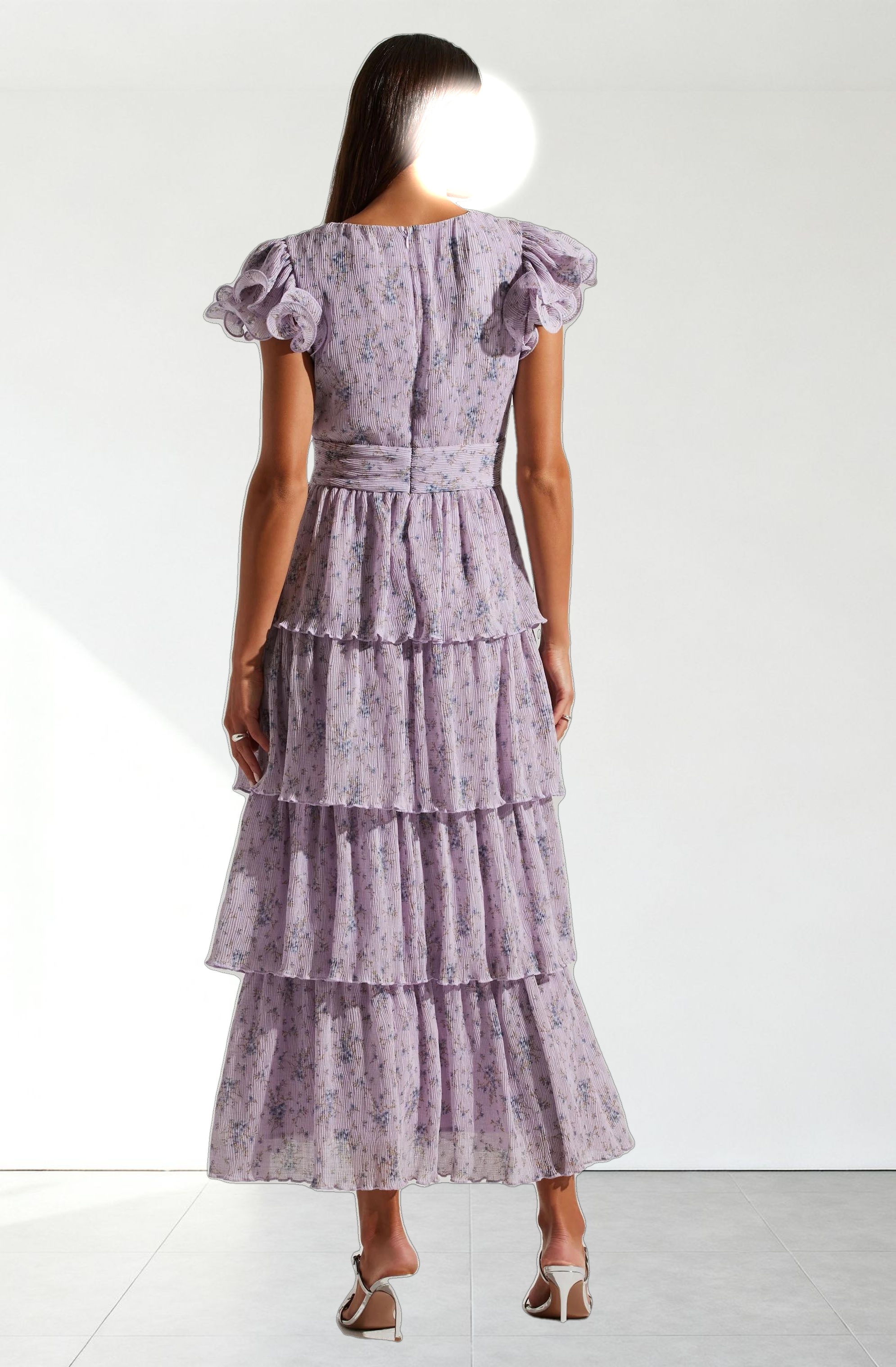 Emporia Floral Pleated Tiered Midi Dress