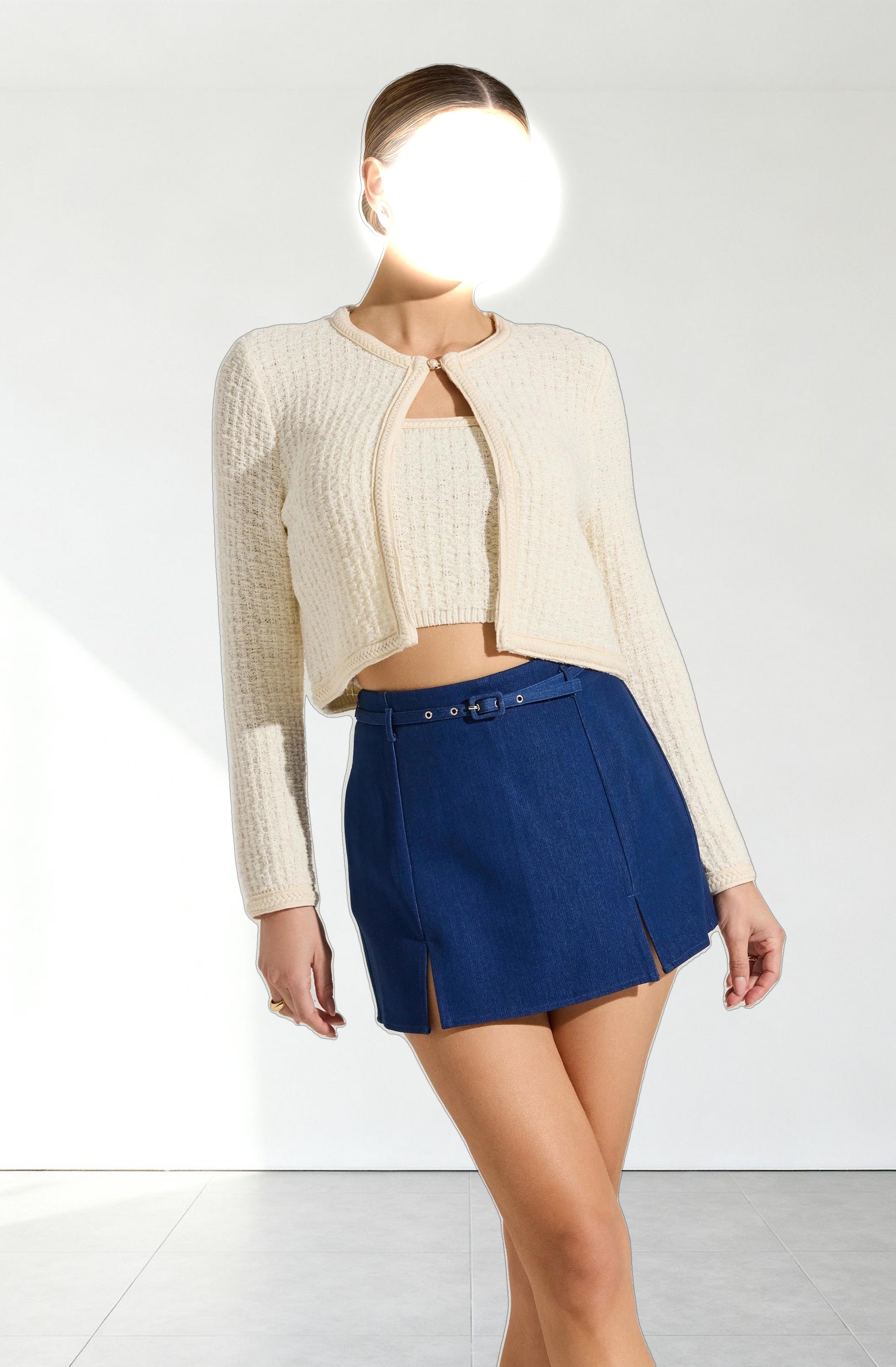 Belted Denim Mini Skort