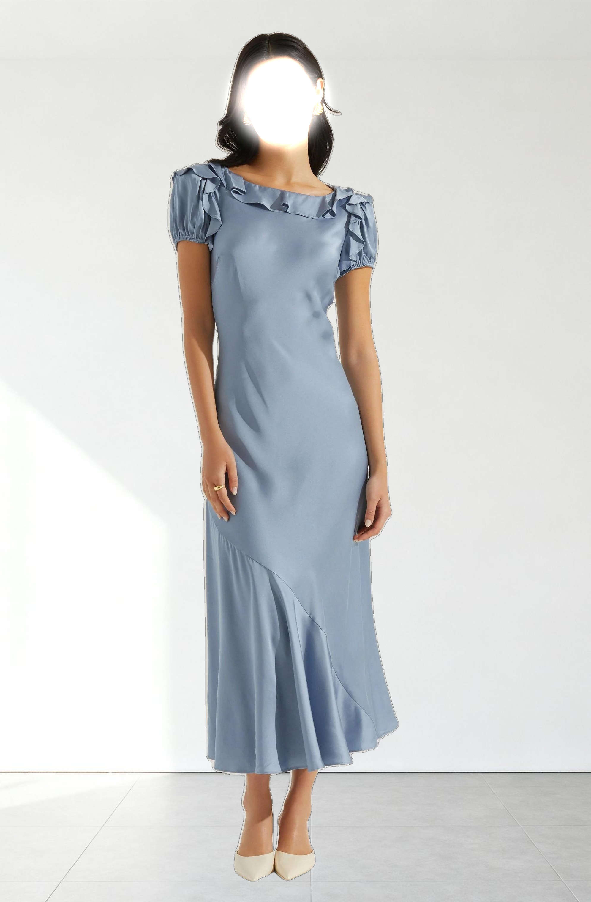 Auden Satin Ruffle Midi dress