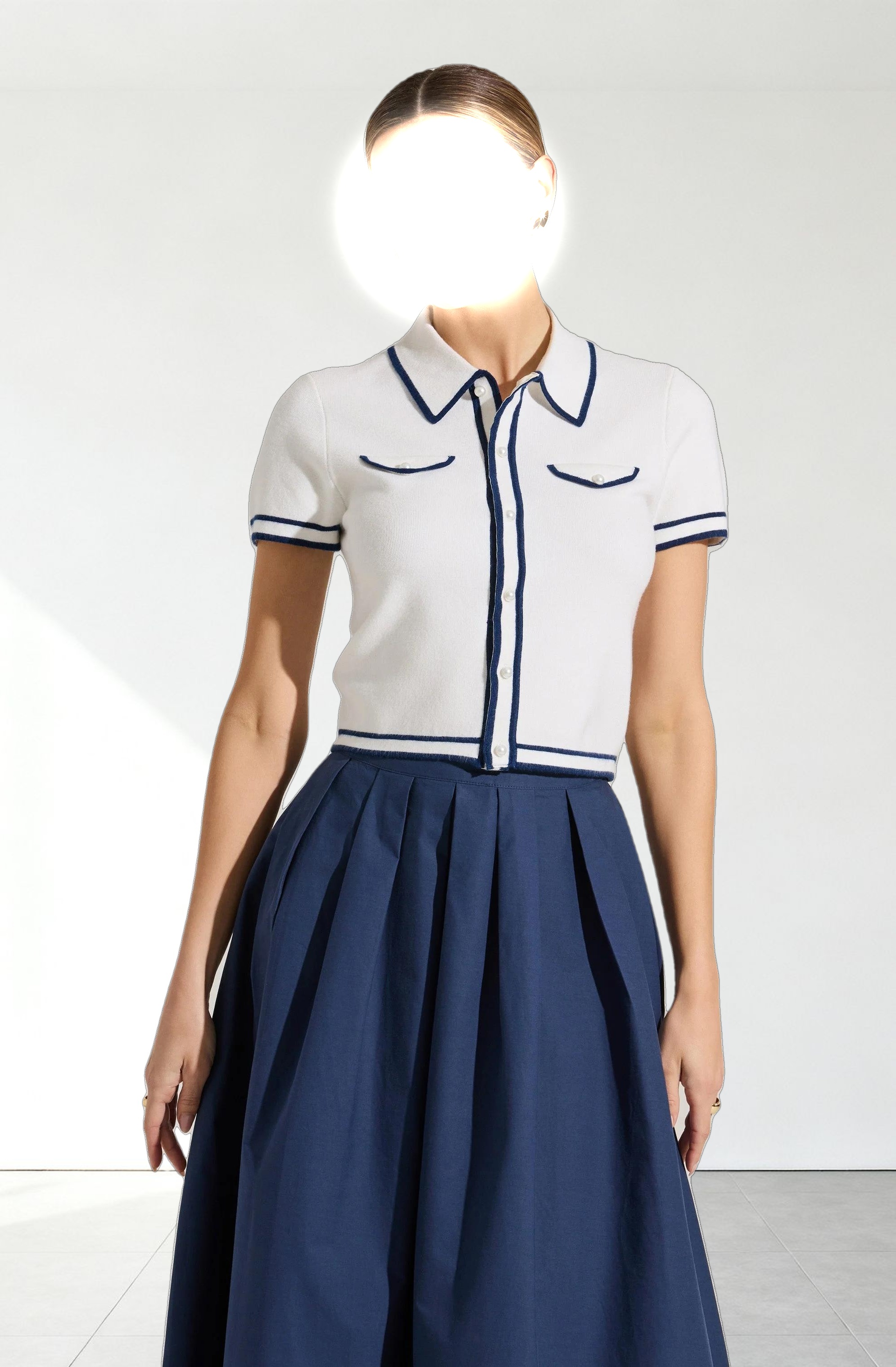 Contrast Trim Cropped Sweater