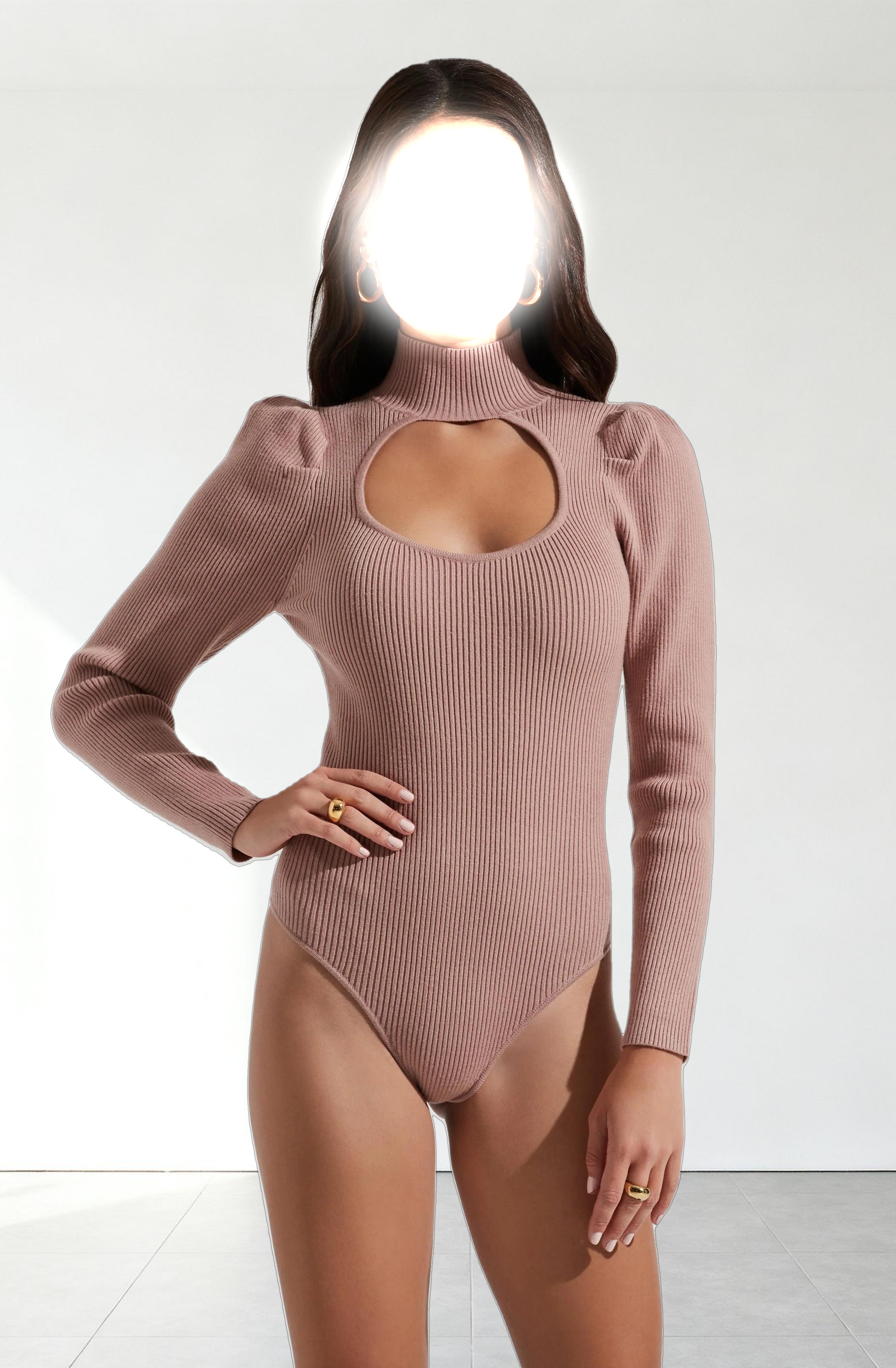 Front Cutout Long Sleeve Sweater Bodysuit