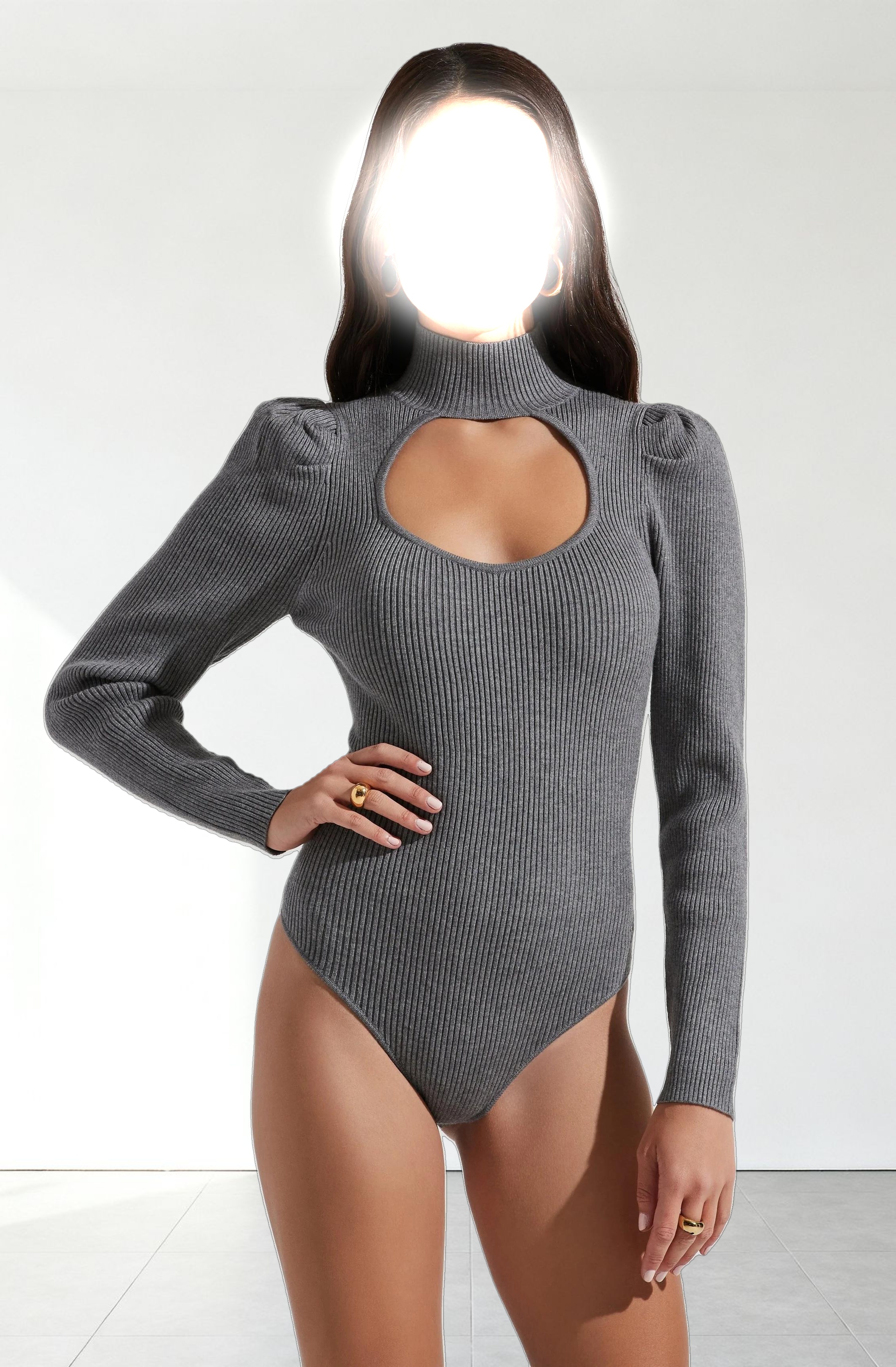 Front Cutout Long Sleeve Sweater Bodysuit