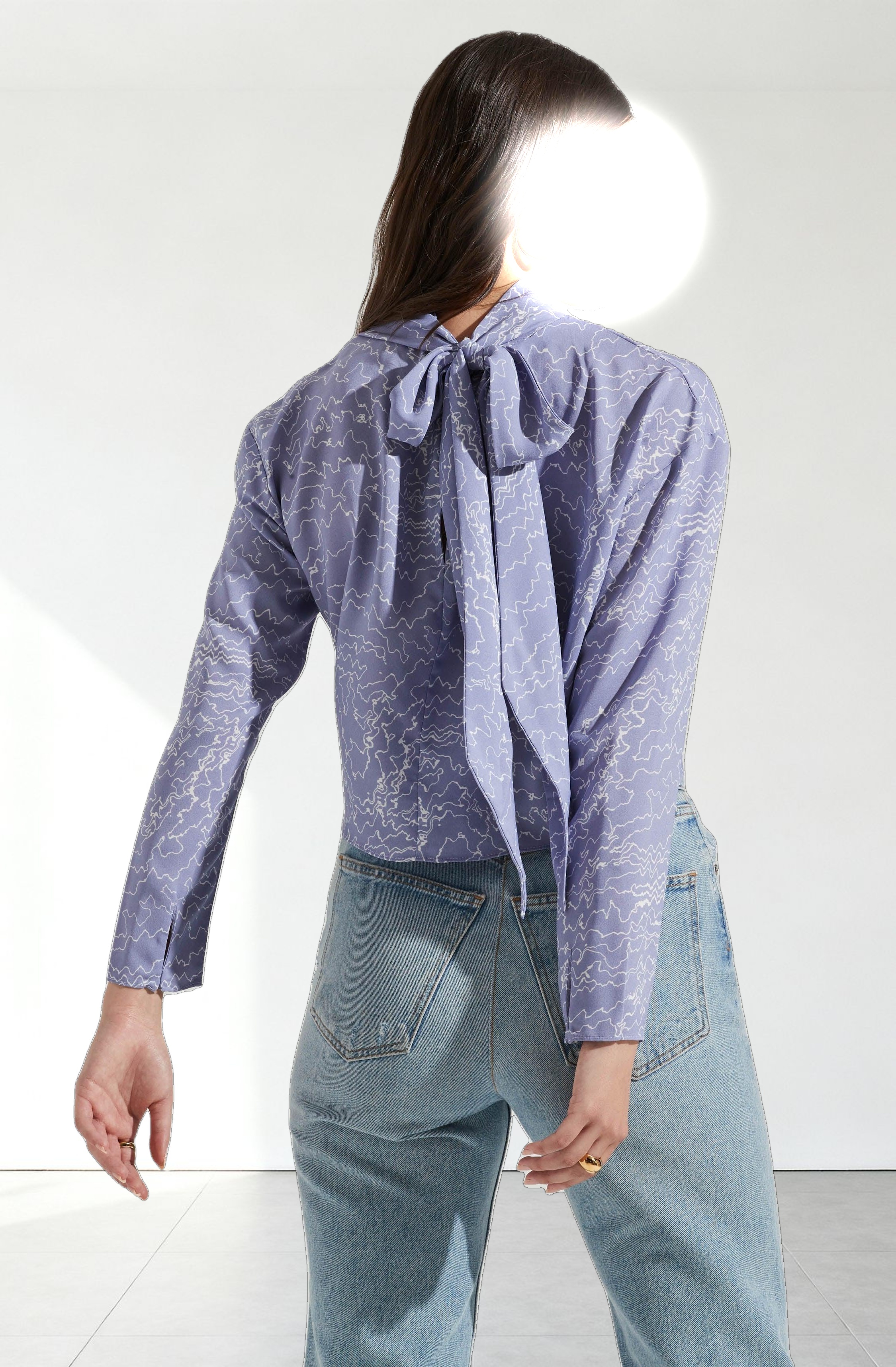 Long Sleeve Drape Tie Back Neck Back Top