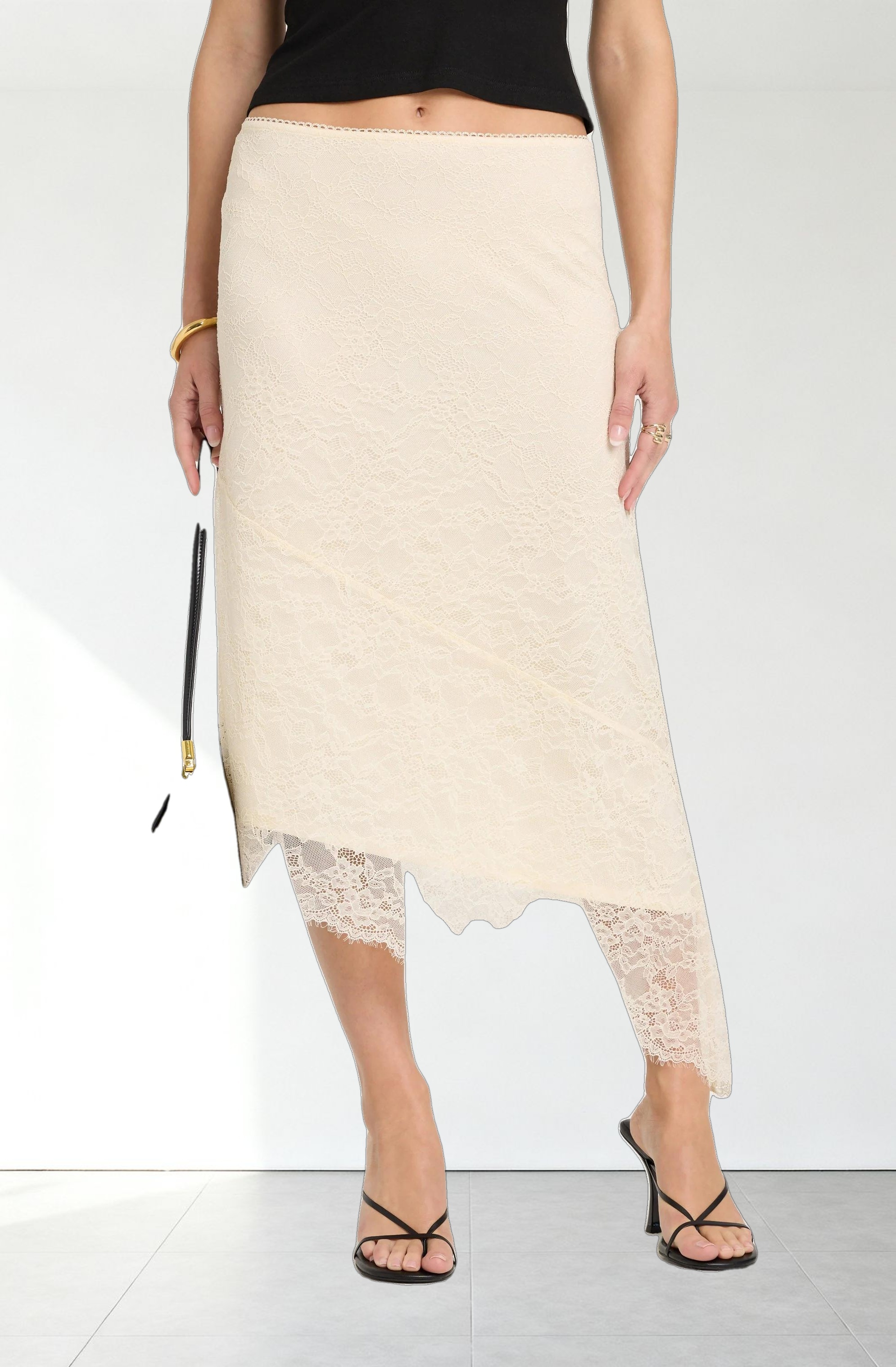 Asymmetrical Lace Midi Skirt