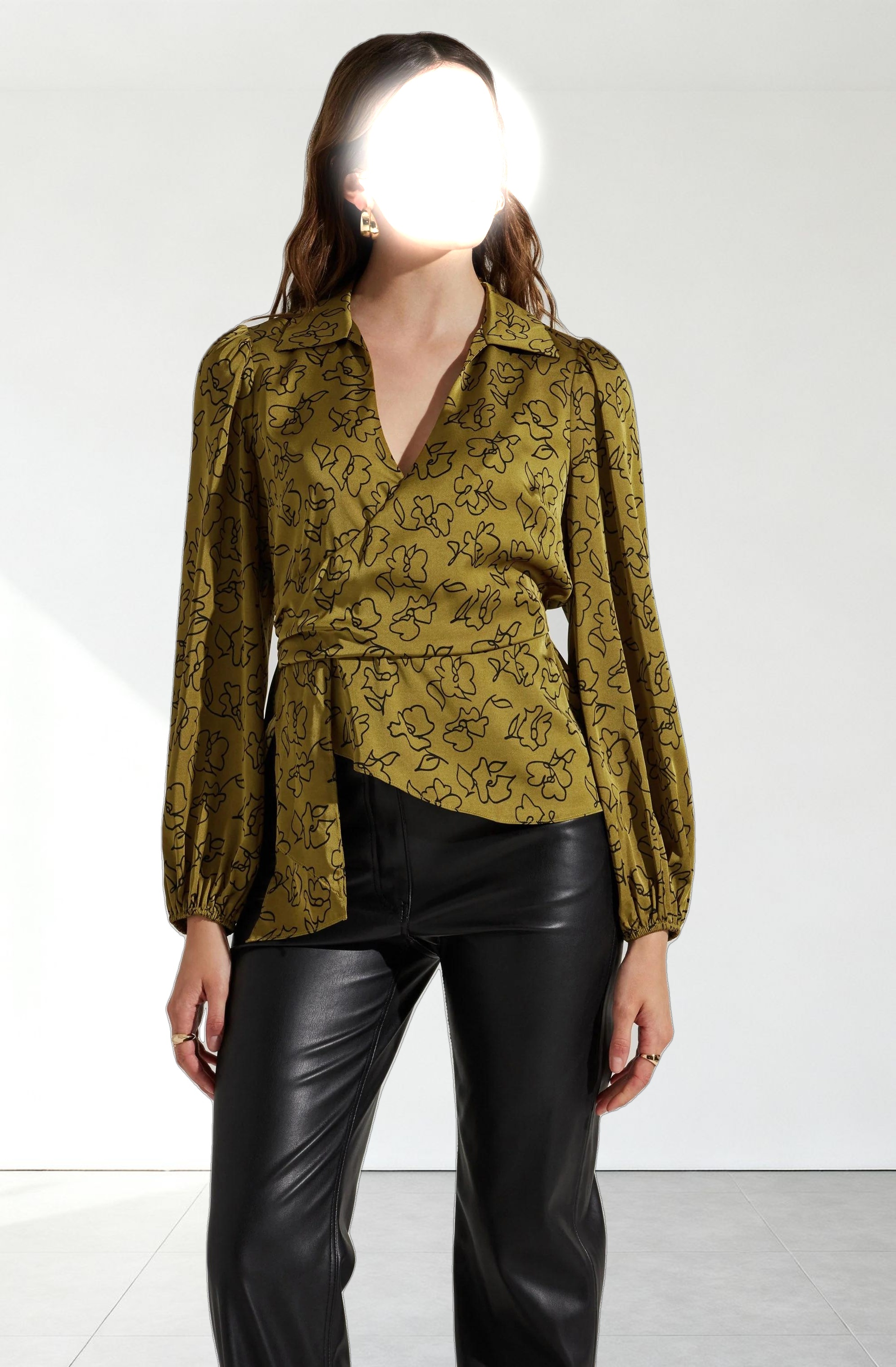 Asymmetrical Collared Floral Wrap Top