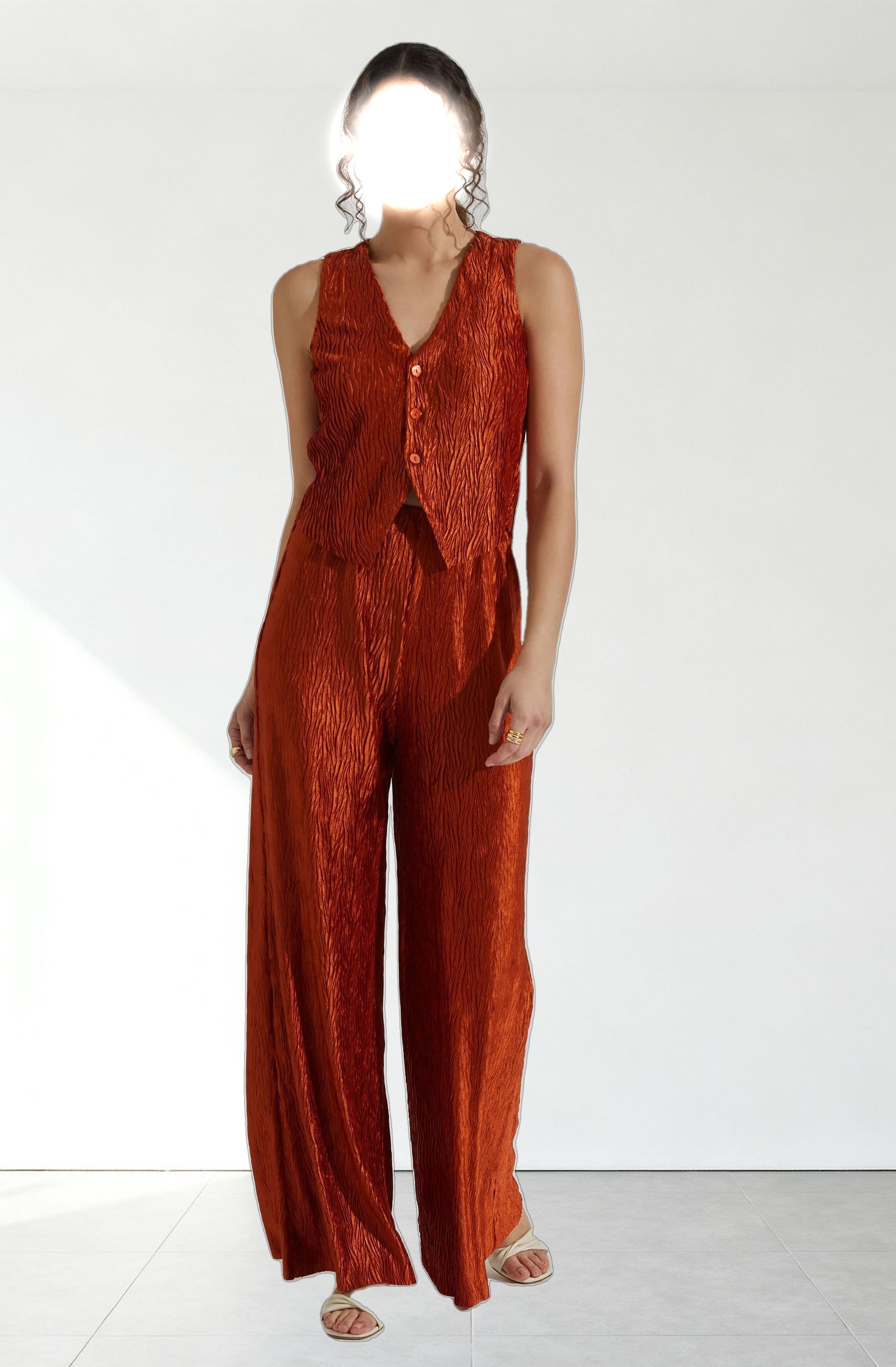 Wide Leg Plisse Pants