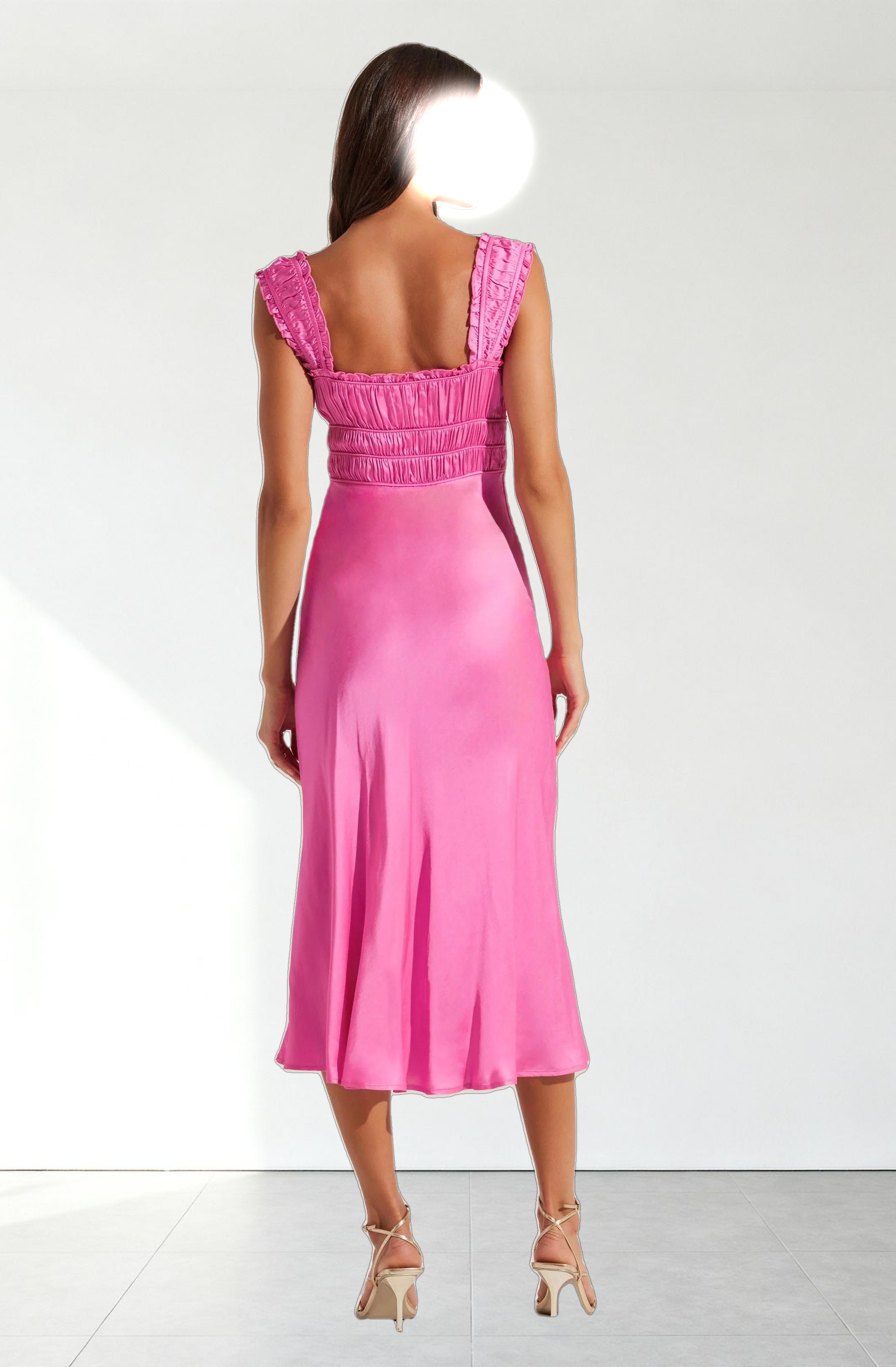 Enola Satin Smocked Midi Dress