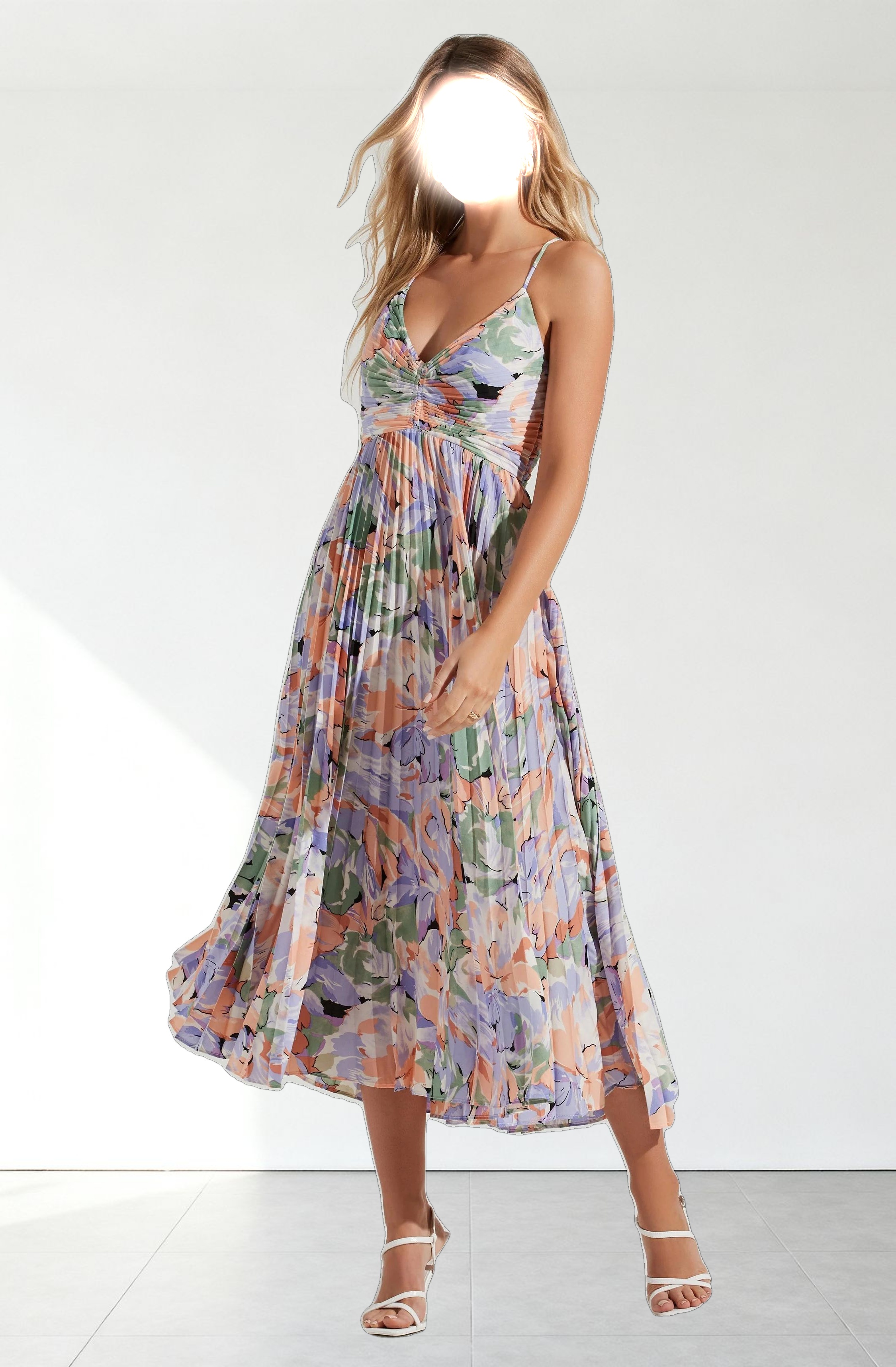 Blythe Floral Plisse Midi Dress