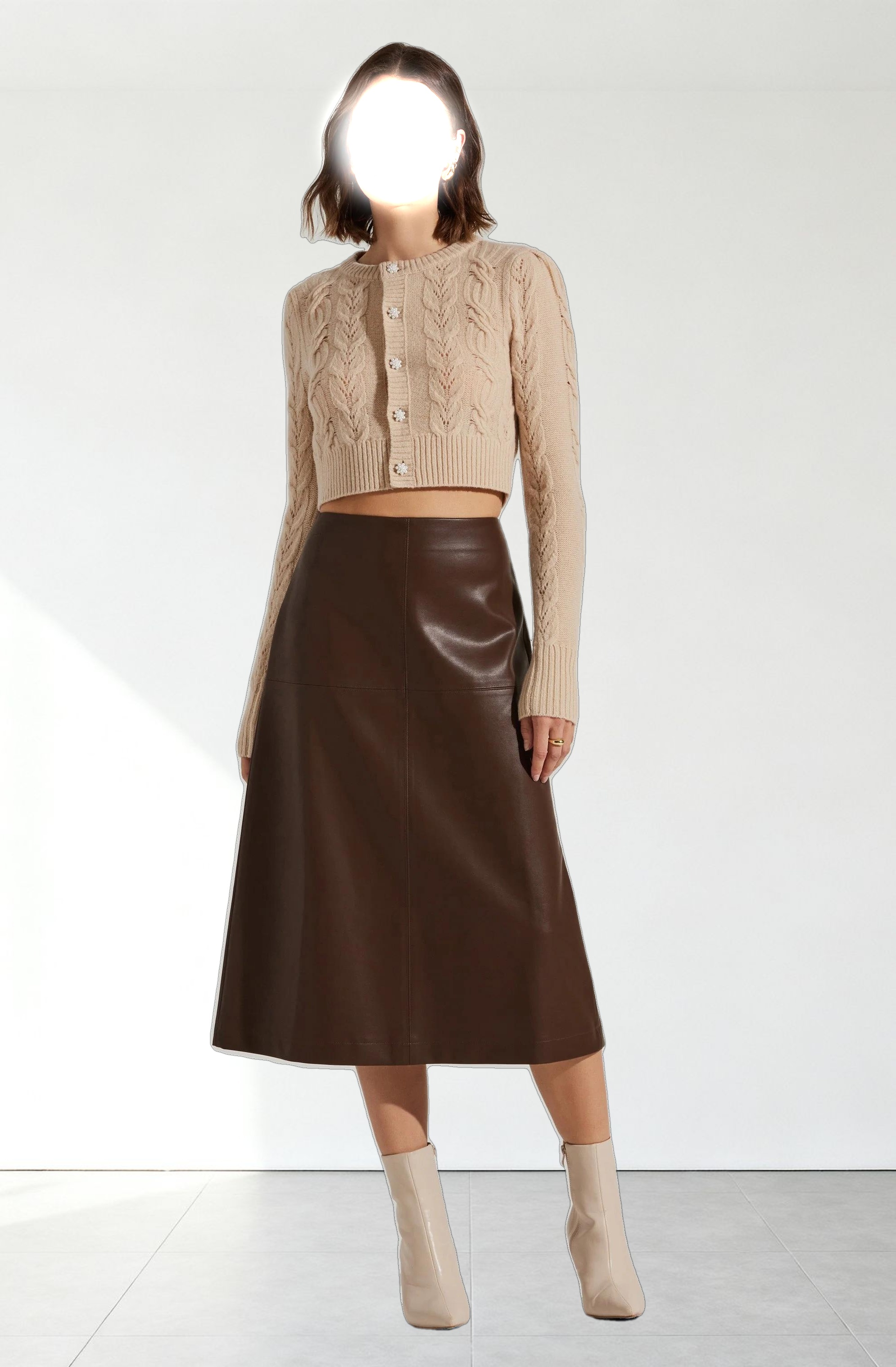 Yuria Faux Leather Midi Skirt