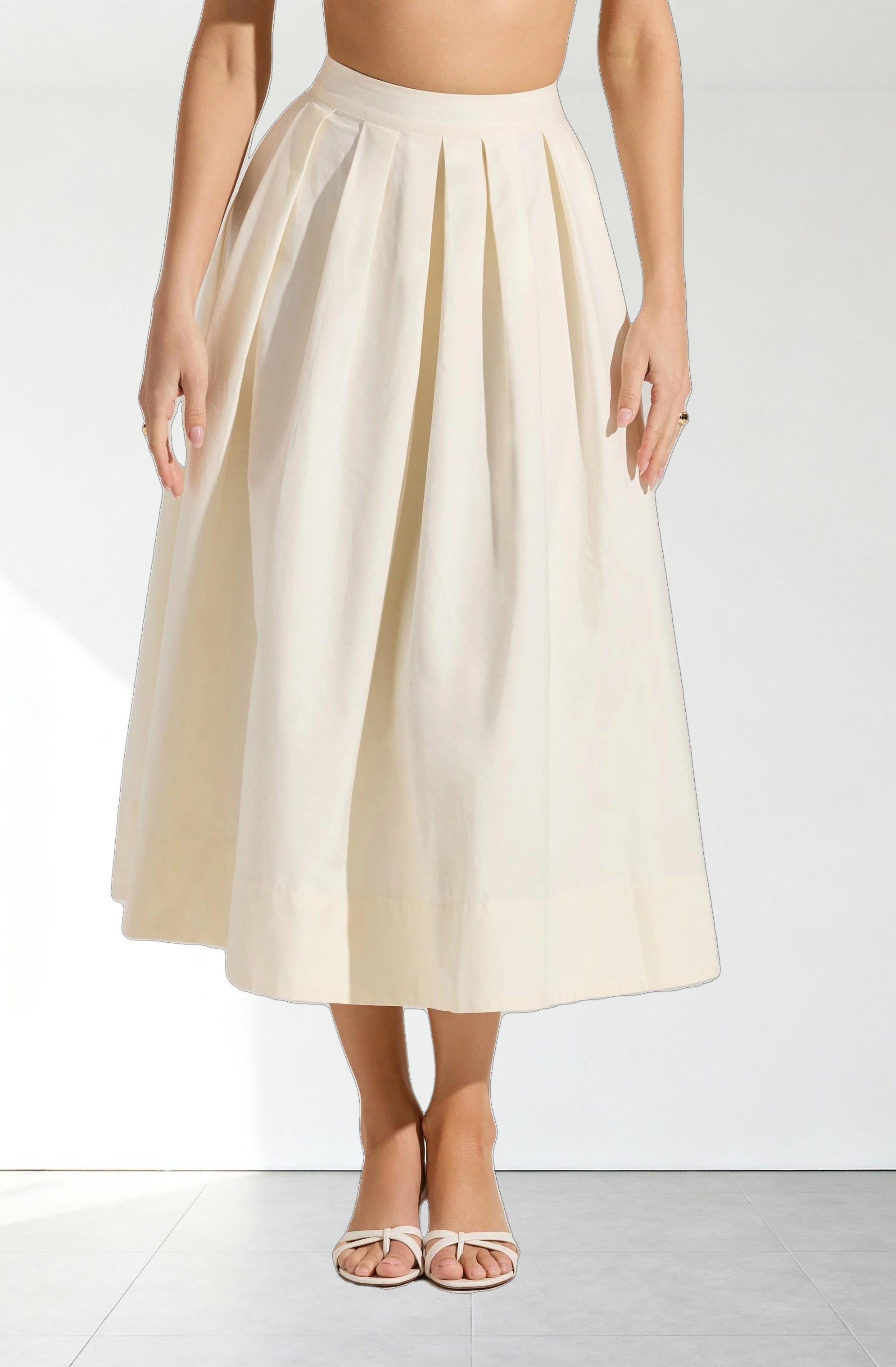 Full Flared Poplin Midi Skirt