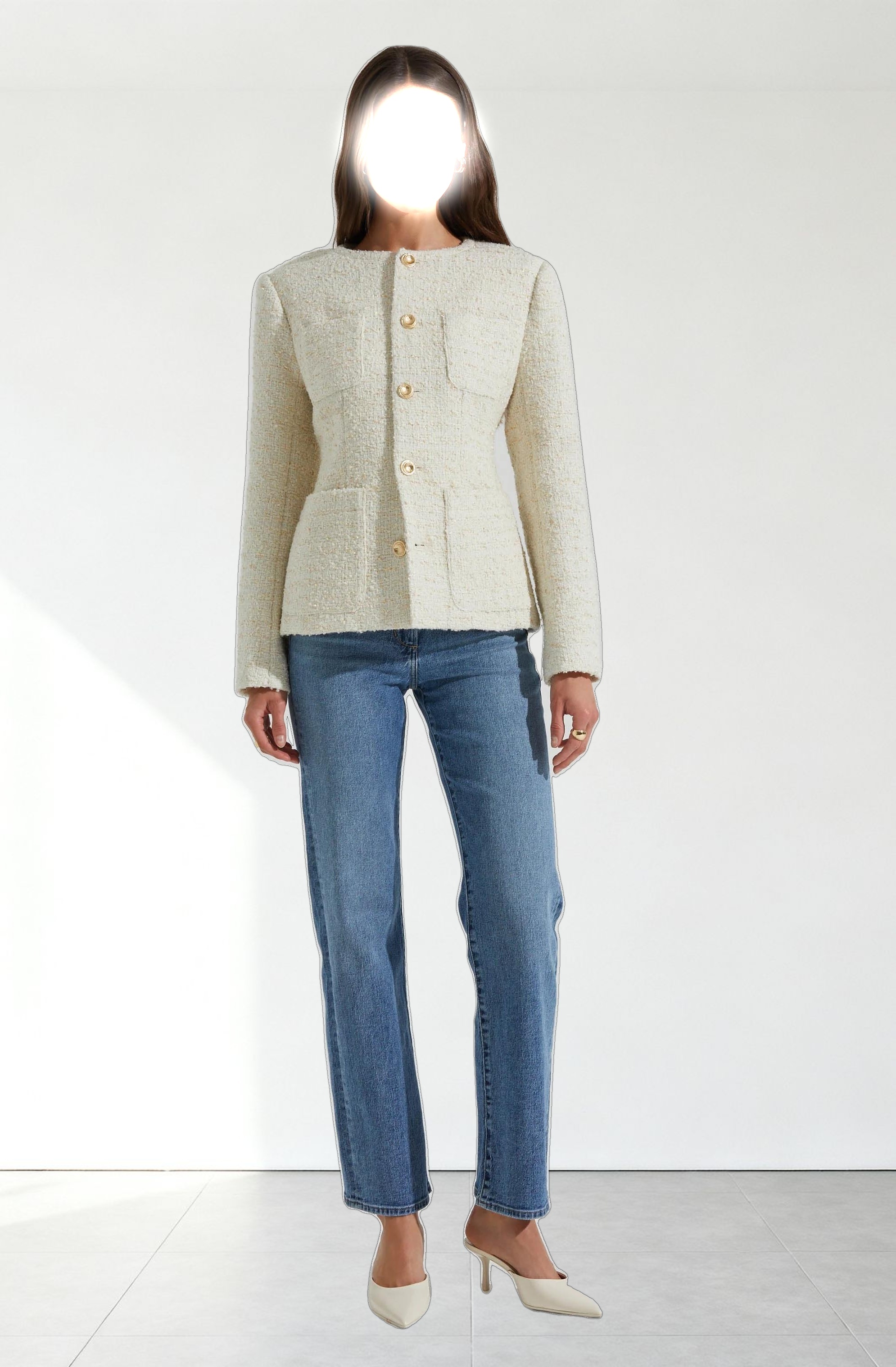 Sarae Collarless Tweed Jacket