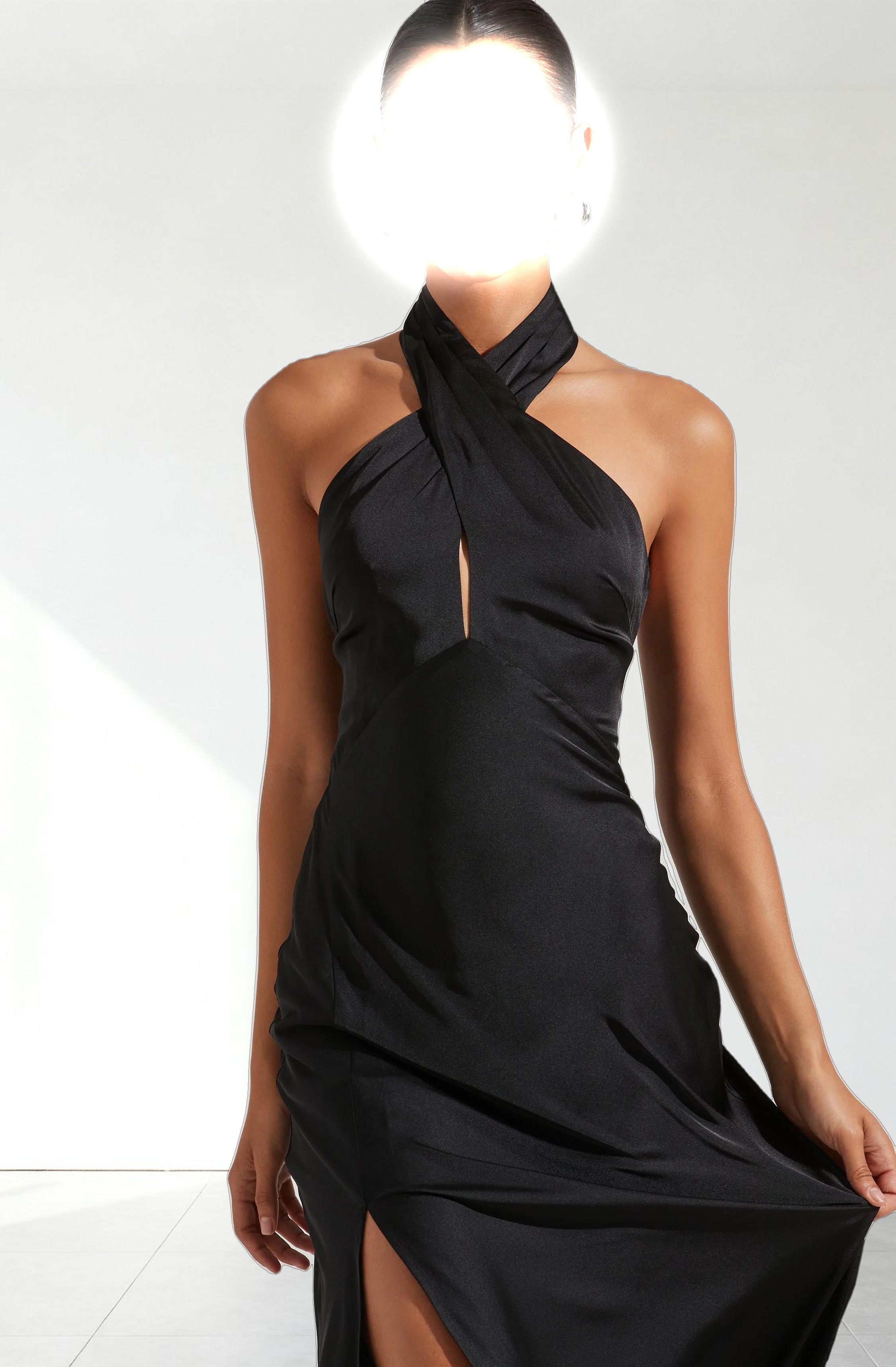 Marissa Satin Halter Neck Midi Dress