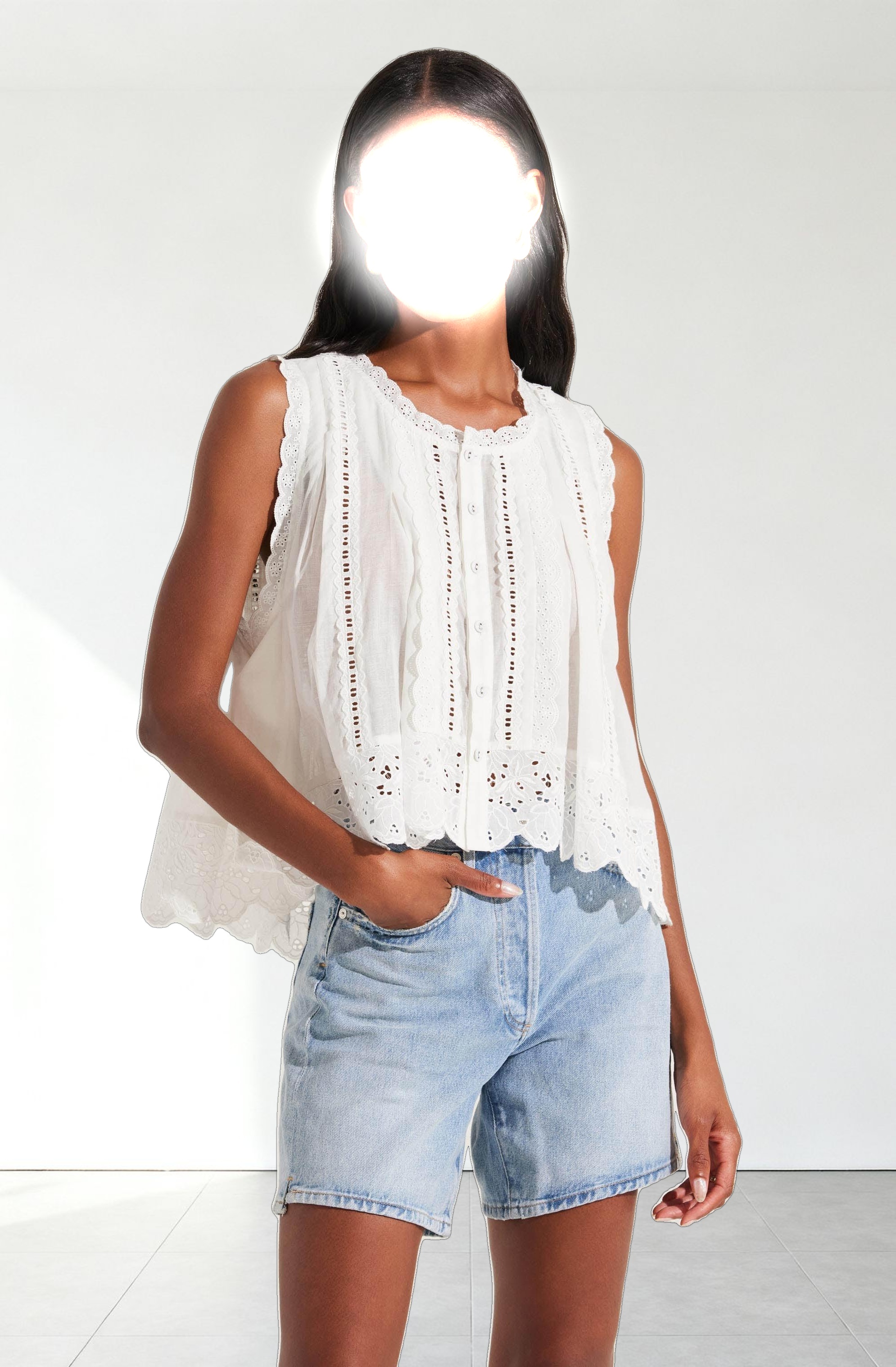 Alisa High Low Eyelet Top