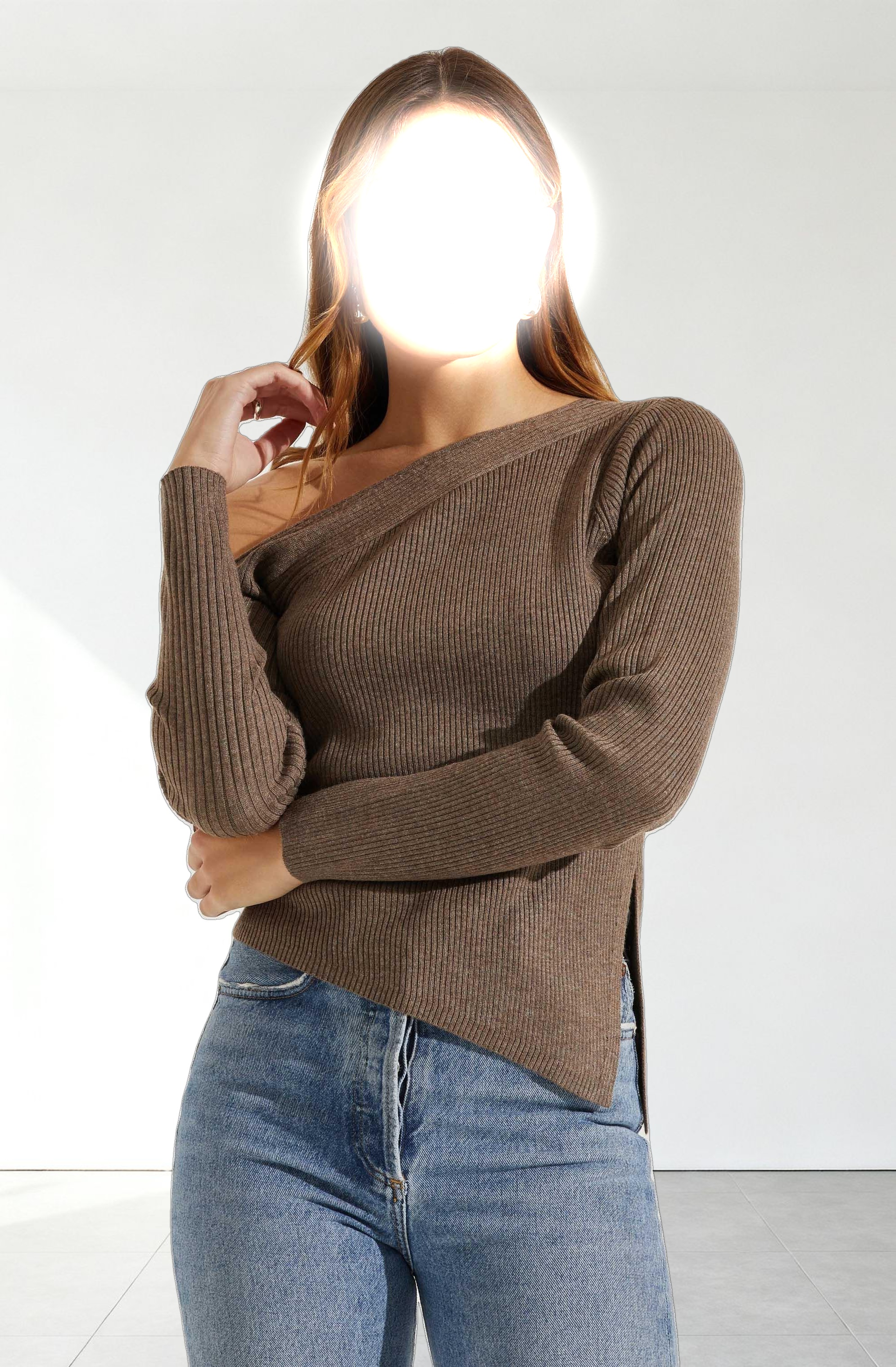 Aldari Off Shoulder Ribbed Sweater