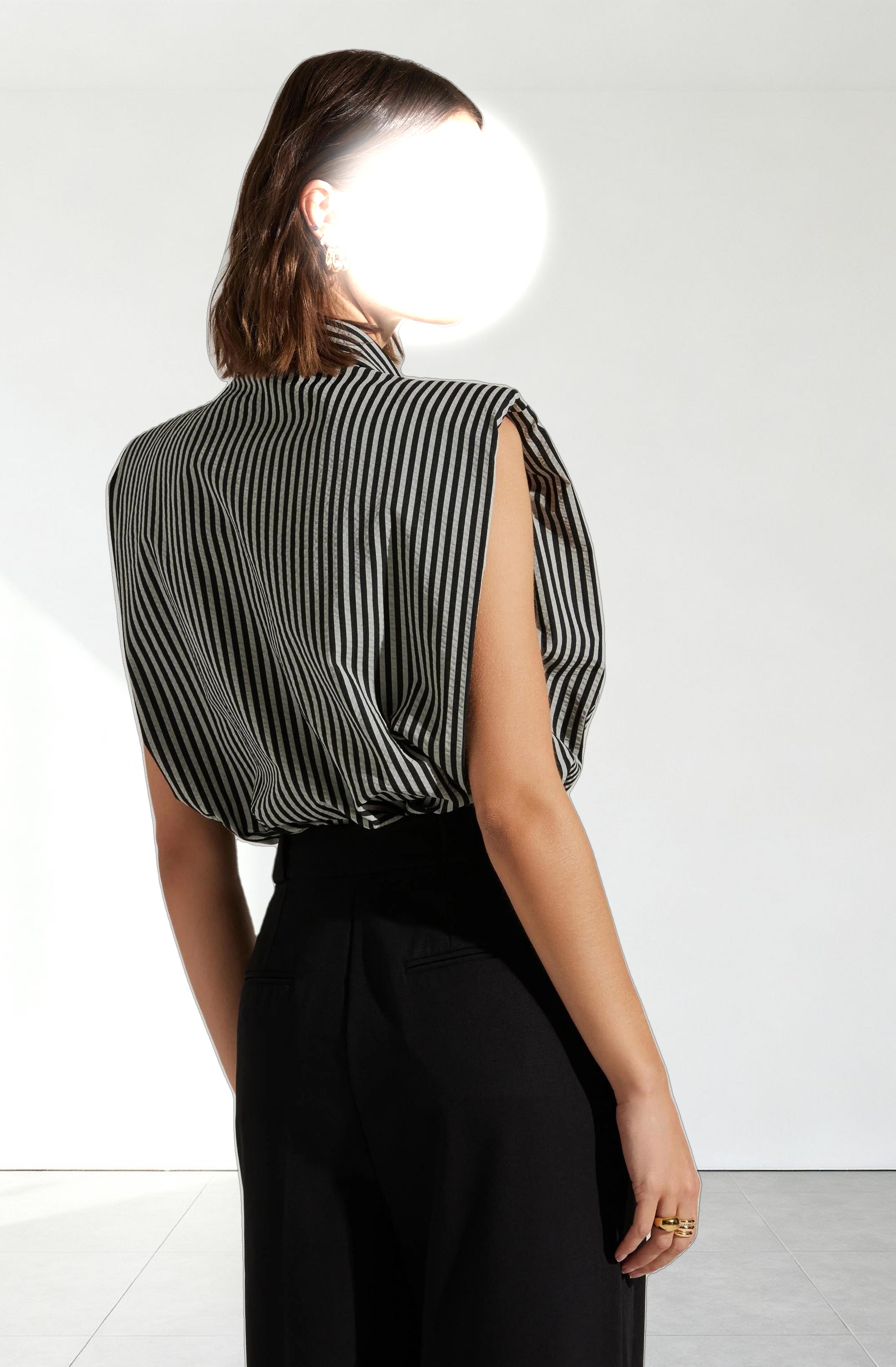 Elswyth Padded Shoulder Button-Up Top