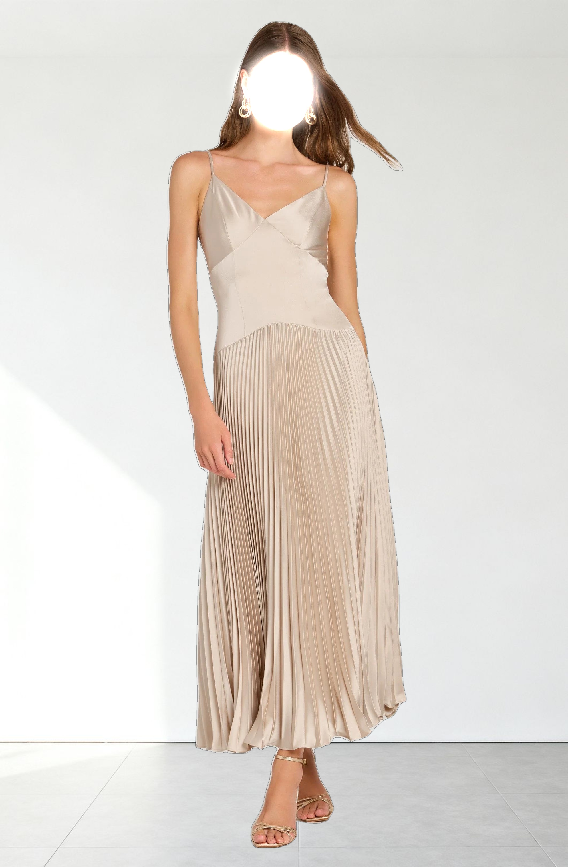 Pleated Drop Waist Maxi Dress