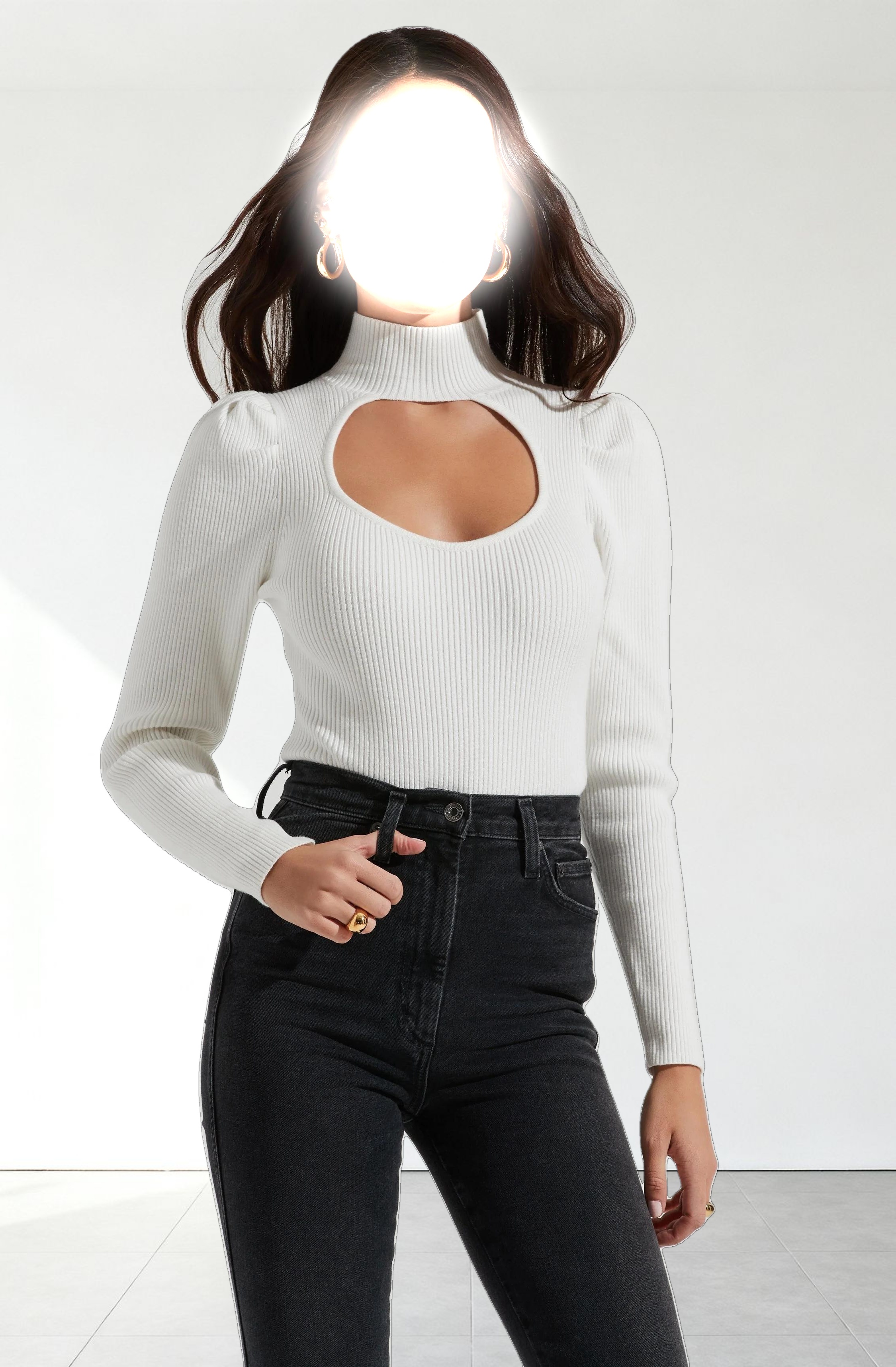 Front Cutout Long Sleeve Sweater Bodysuit
