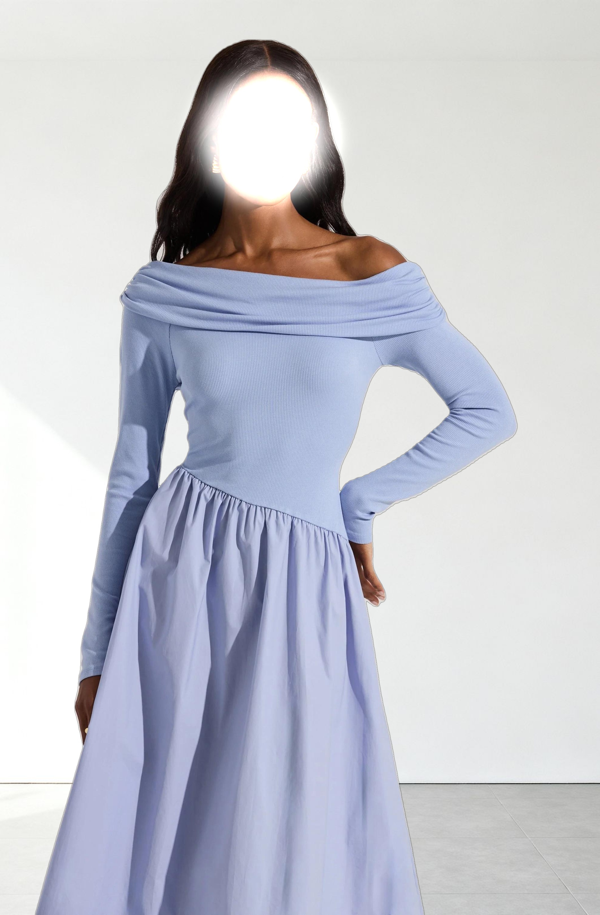 Mixed Media Off Shoulder Dress