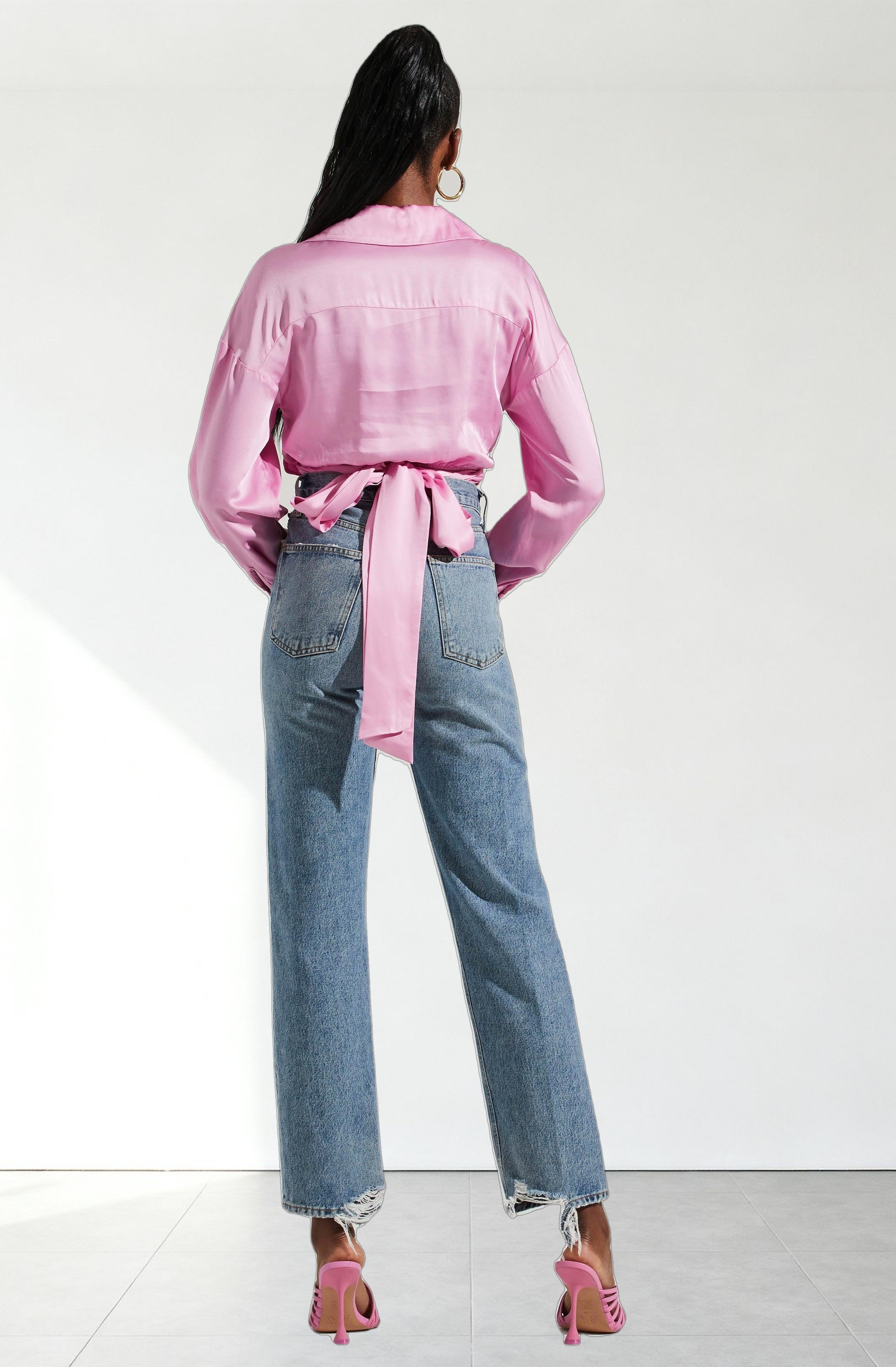 Loretta Satin Cropped Tie Waist Top