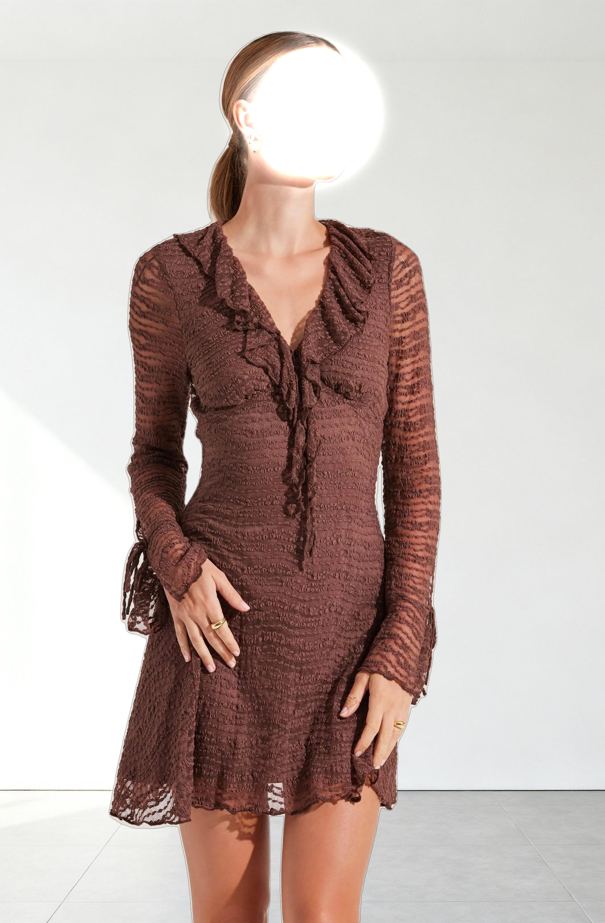 Ruffle V-Neck Lace Mini Dress