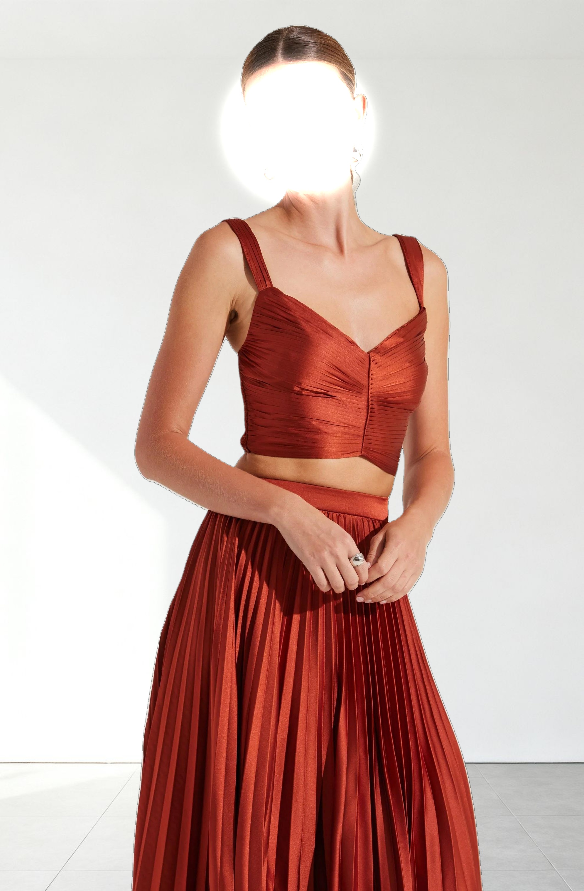 Satin Pleated Crop Top