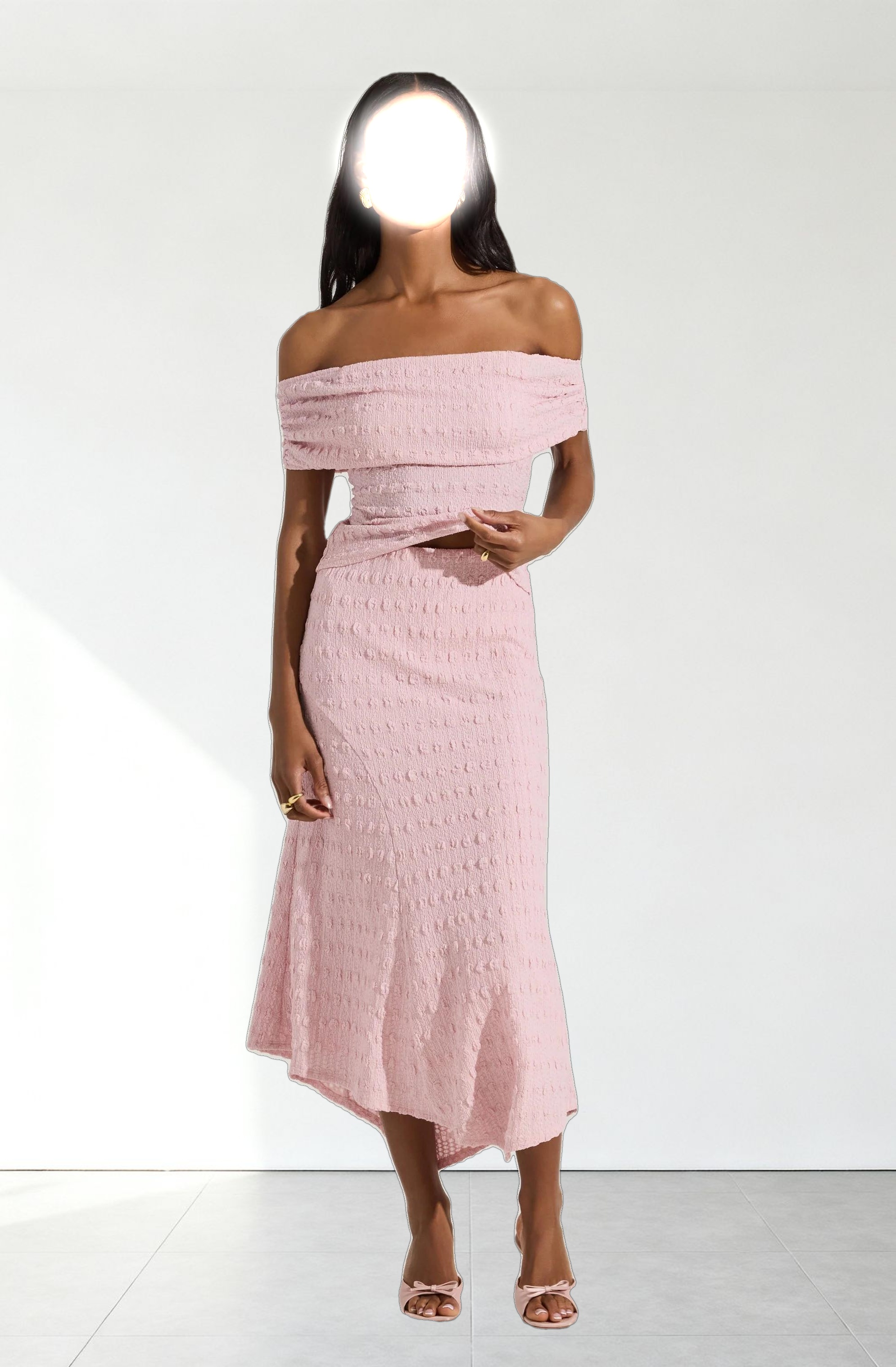 Off Shoulder Textured Knit Top