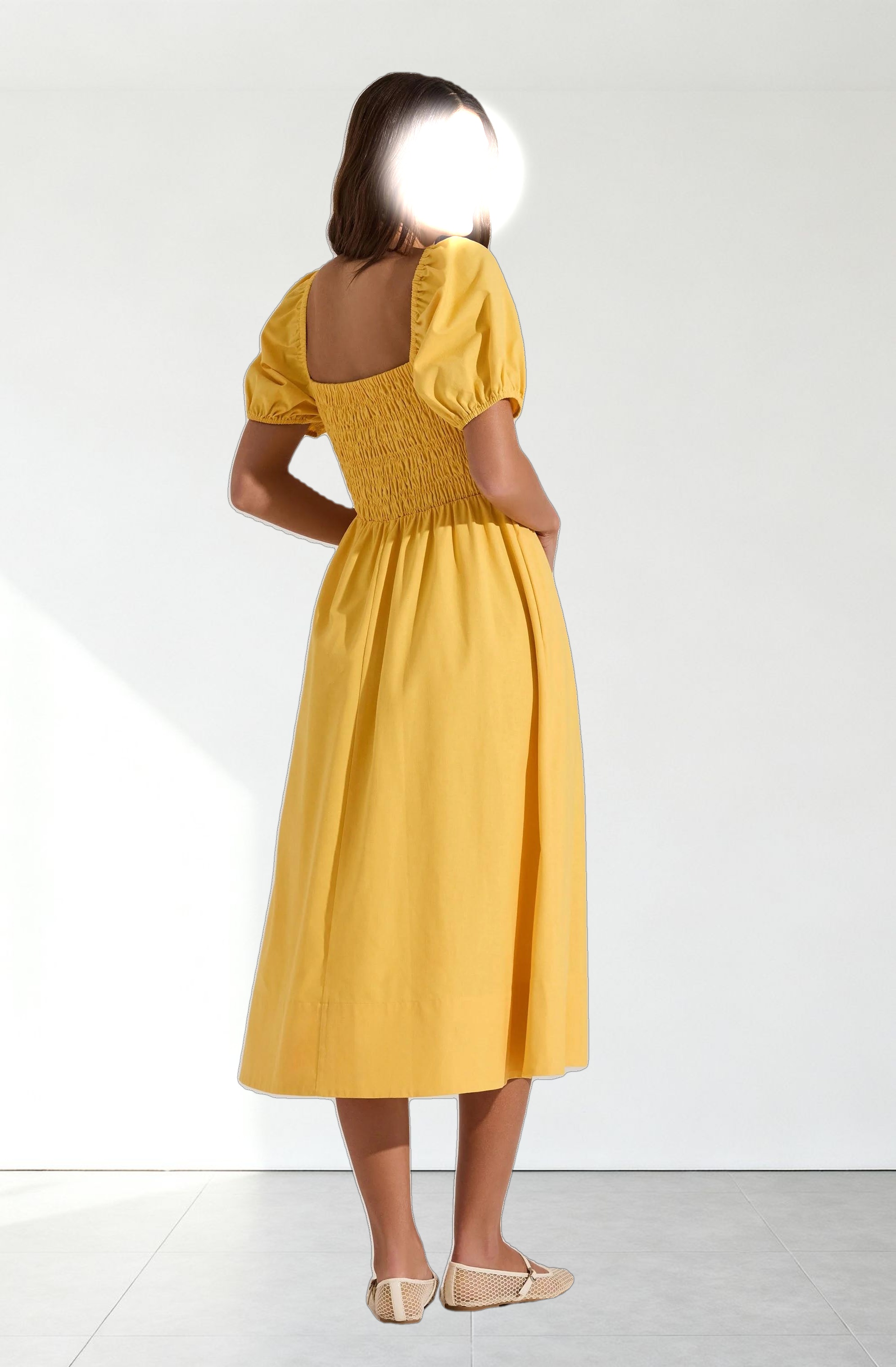 Smocked Bow Midi Dress