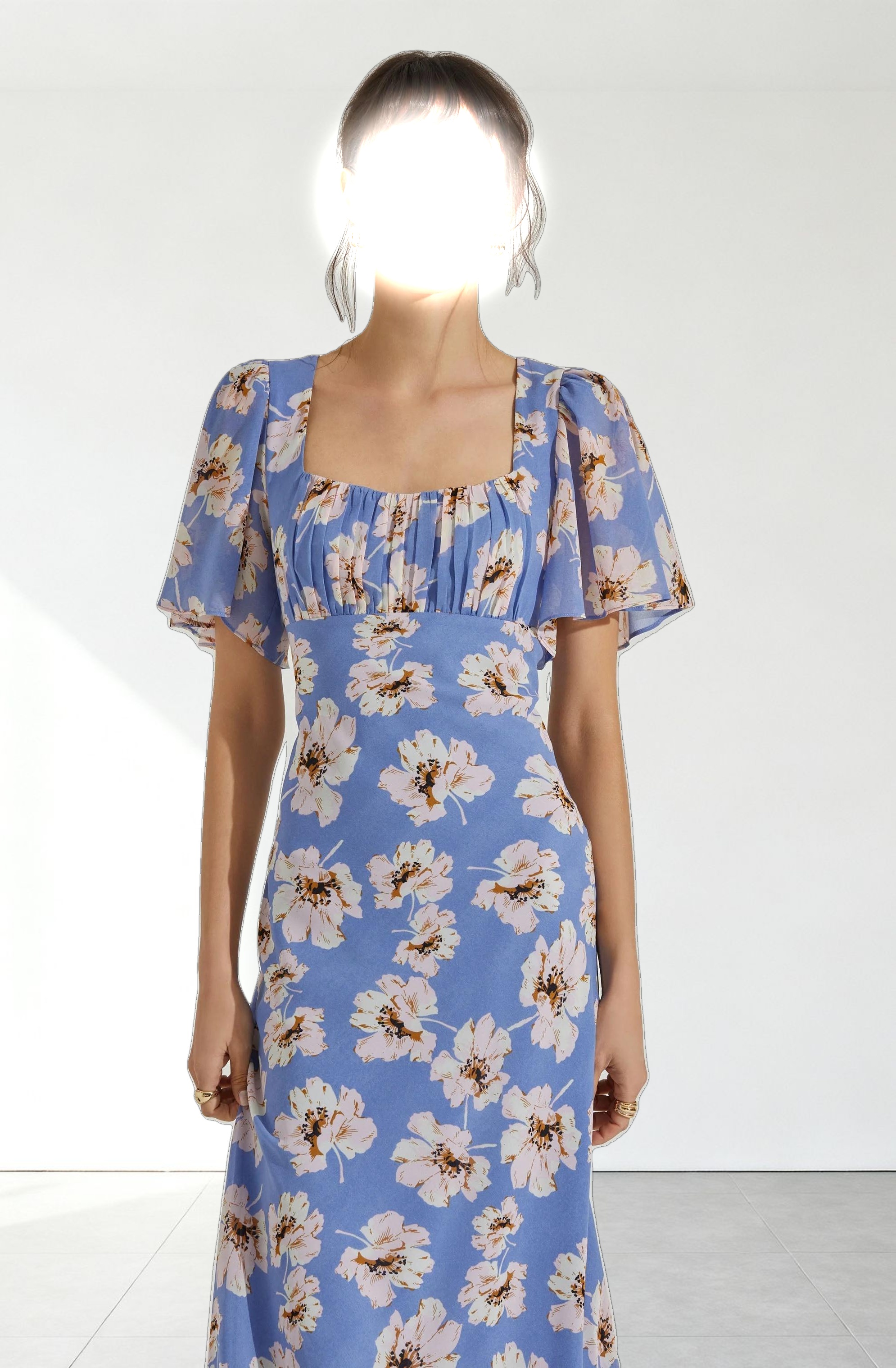 Tie Back Flutter Sleeve Midi Dress