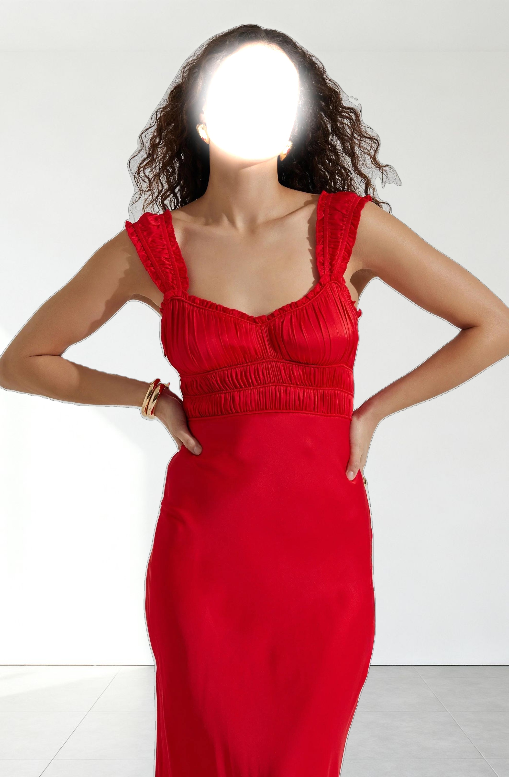 Enola Satin Smocked Midi Dress