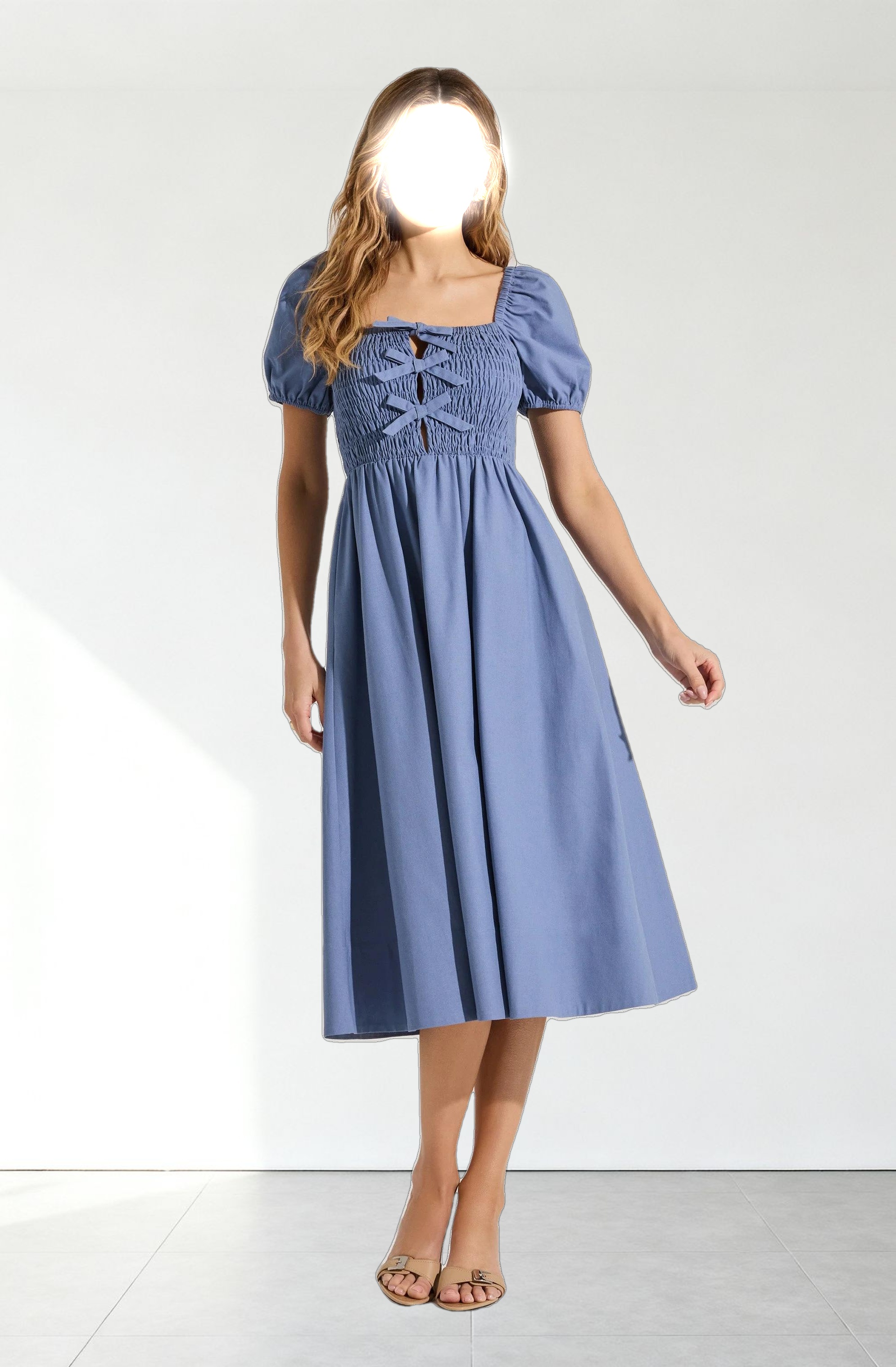 Smocked Bow Midi Dress